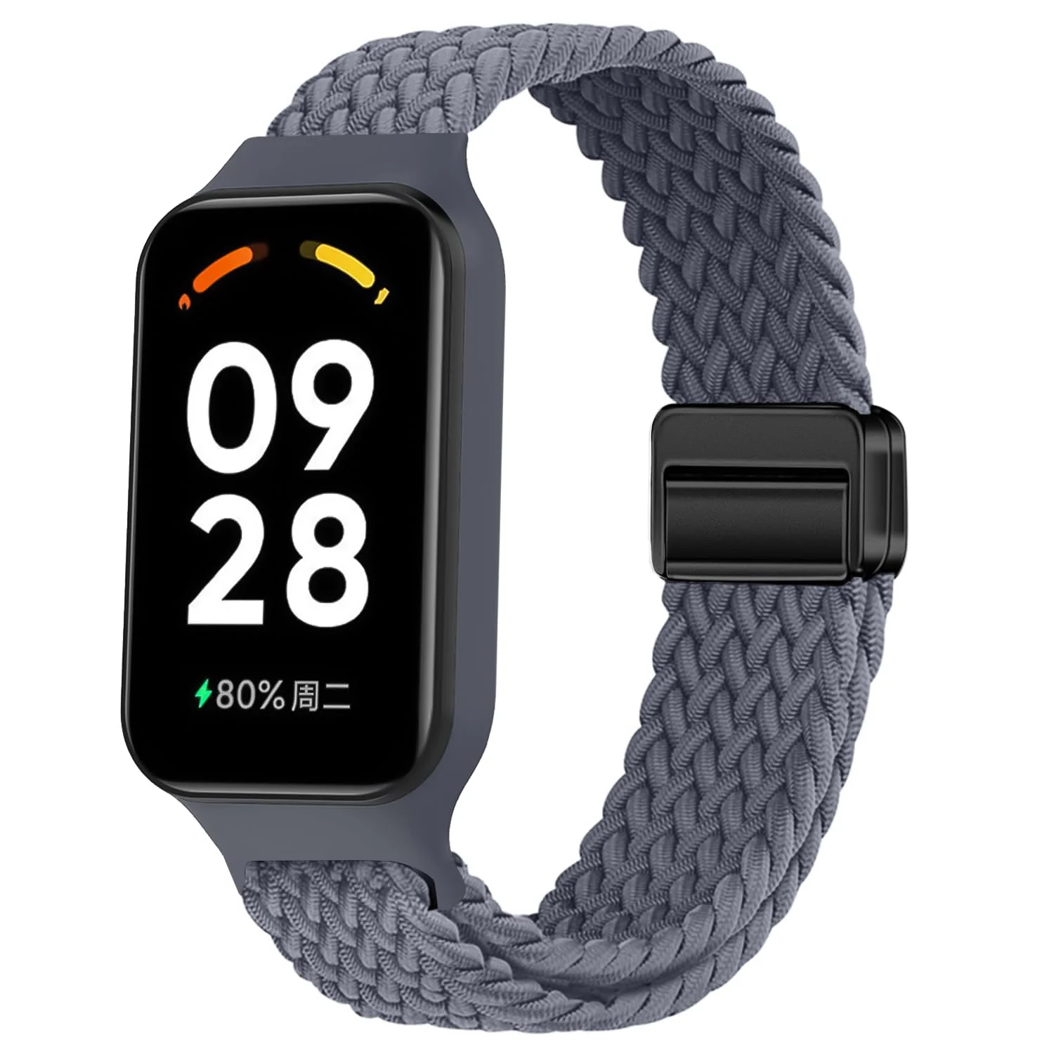 DL3 Mobilak Nylon Braided Band Compatible with Redmi Smart Band 2 / Xiaomi Smart Band 8 Active, Magnetic Elastic Strap Soft Breathable Adjustable Wristband for Men Women - Gray
