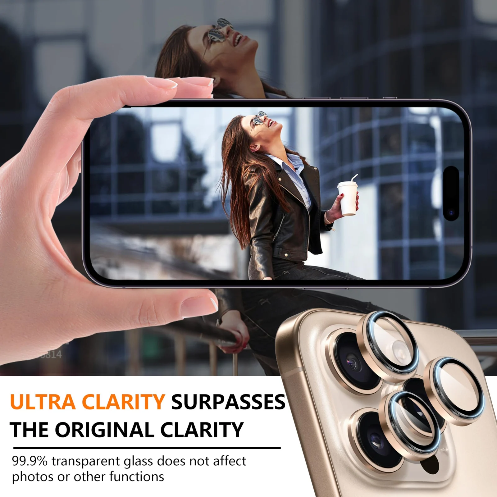 DL3 Mobilak Camera Lens Protector For iPhone 16 Pro/iPhone 16 Pro Max, [Keep Original Shooting] Tempered Glass Screen Protector Metal Individual Camera Cover, Case Friendly - Desert Titanium