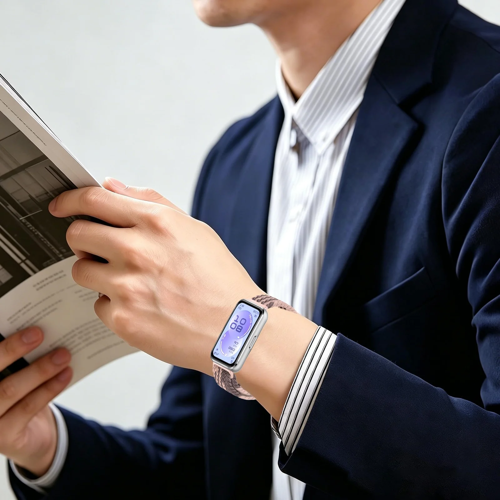 DL3 MOBILAK Braided Elastic Nylon Magnetic Watch Strap for Huawei Band 11 / Band 11 Pro, Smoky Purple