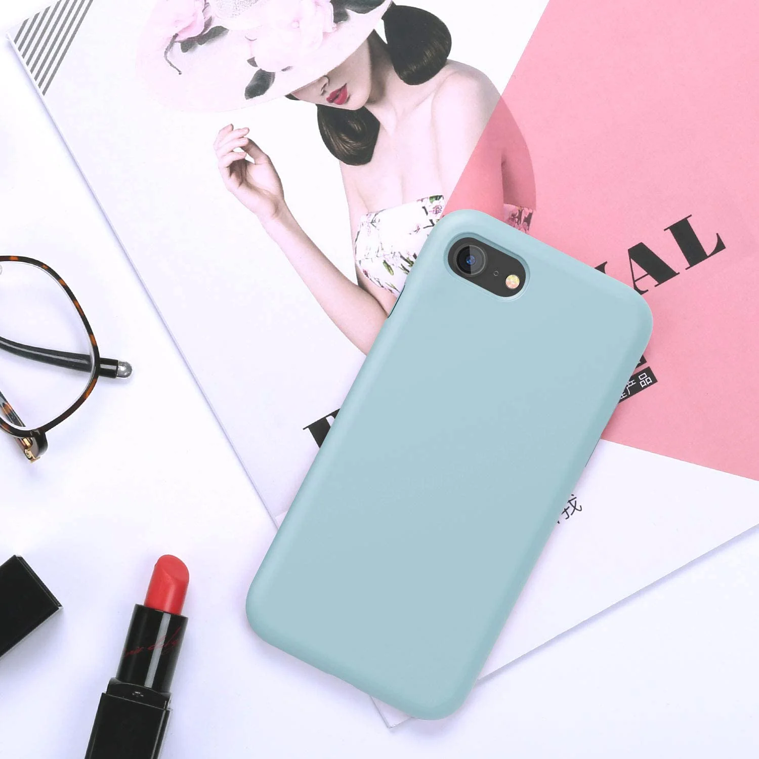 DL3 Mobilak Liquid Silicone Protective Case with Soft Microfiber Lining for iPhone SE 2022, SE 2020, iPhone 7, iPhone 8 - Mint Green