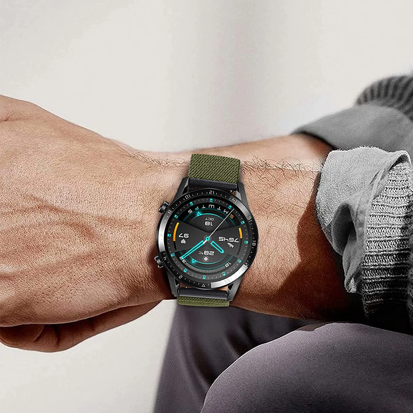 DL3 Mobilak Strap Nylon Loop 20MM Band For Samsung Galaxy Watch 7/6/5/4 40mm 44mm/Watch 5 Pro 45mm/S2 classic/active 2 40mm 44mm/Amazfi GTS 2/2e/3/3 Pro/4/GTS 2 Mini/3 Mini/4 Mini/Bip 3 - Black