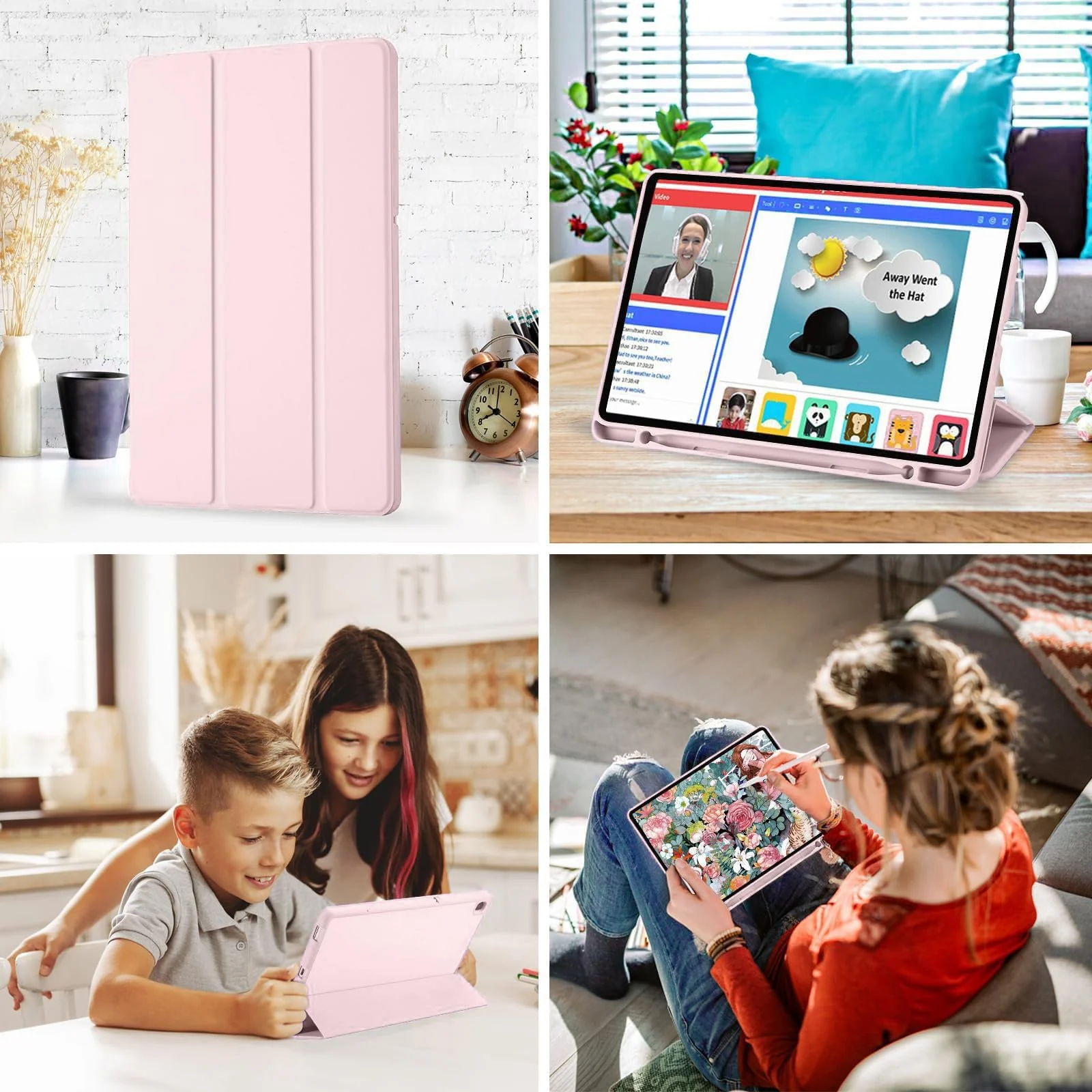 DL3 Mobilak Xiaomi Redmi Pad 2 2025 11 inch Case with Pen Holder, Soft TPU Back Trifold Stand Protective Smart Cover Flip, Auto Wake & Sleep - Pink Sand