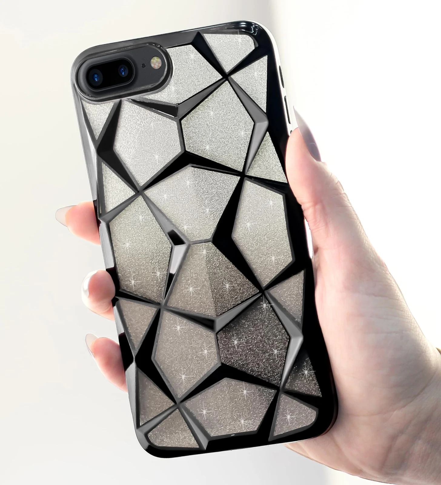 DL3 Mobilak Compatible with iPhone 7 Plus/iPhone 8 Plus Case Plating Bling Gradient Glitter Clear Cover Soft TPU Silicone Cute Camera Protection Shockproof Back for Women Girls Case - Black