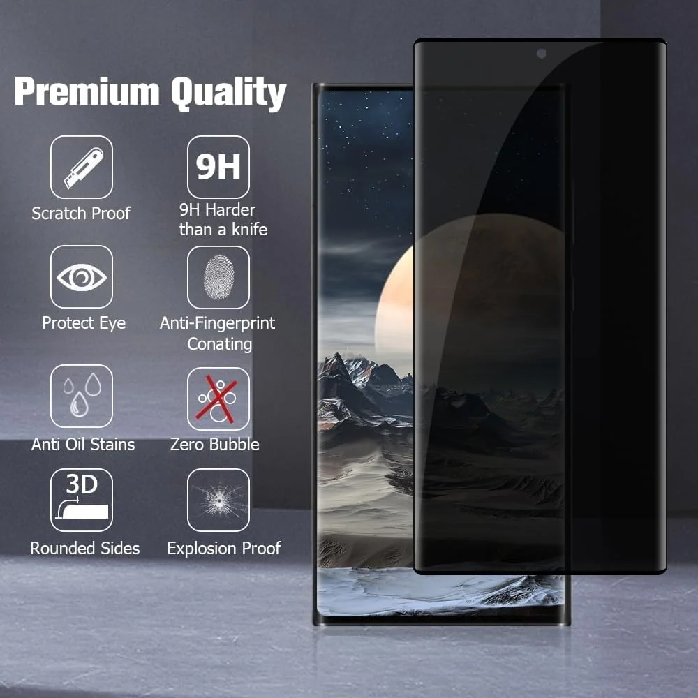 DL3 Mobilak Compatible with Samsung Galaxy S24 Ultra Privacy Screen Protector, Anti-Spy 9H Hardness Tempered Glass Film [Case Friendly] [Bubble Free] - Black