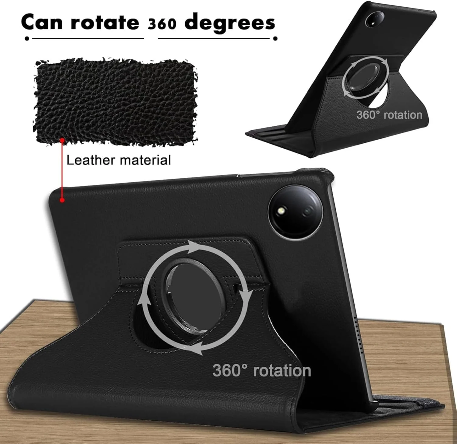 DL3 Mobilak Protective Cover for Xiaomi Redmi Pad SE 8.7'' inch 2024, 360° Rotatable Smart Stand, Leather Folio Flip Cover with Multi-Angle Viewing, Auto Wake Sleep - Black