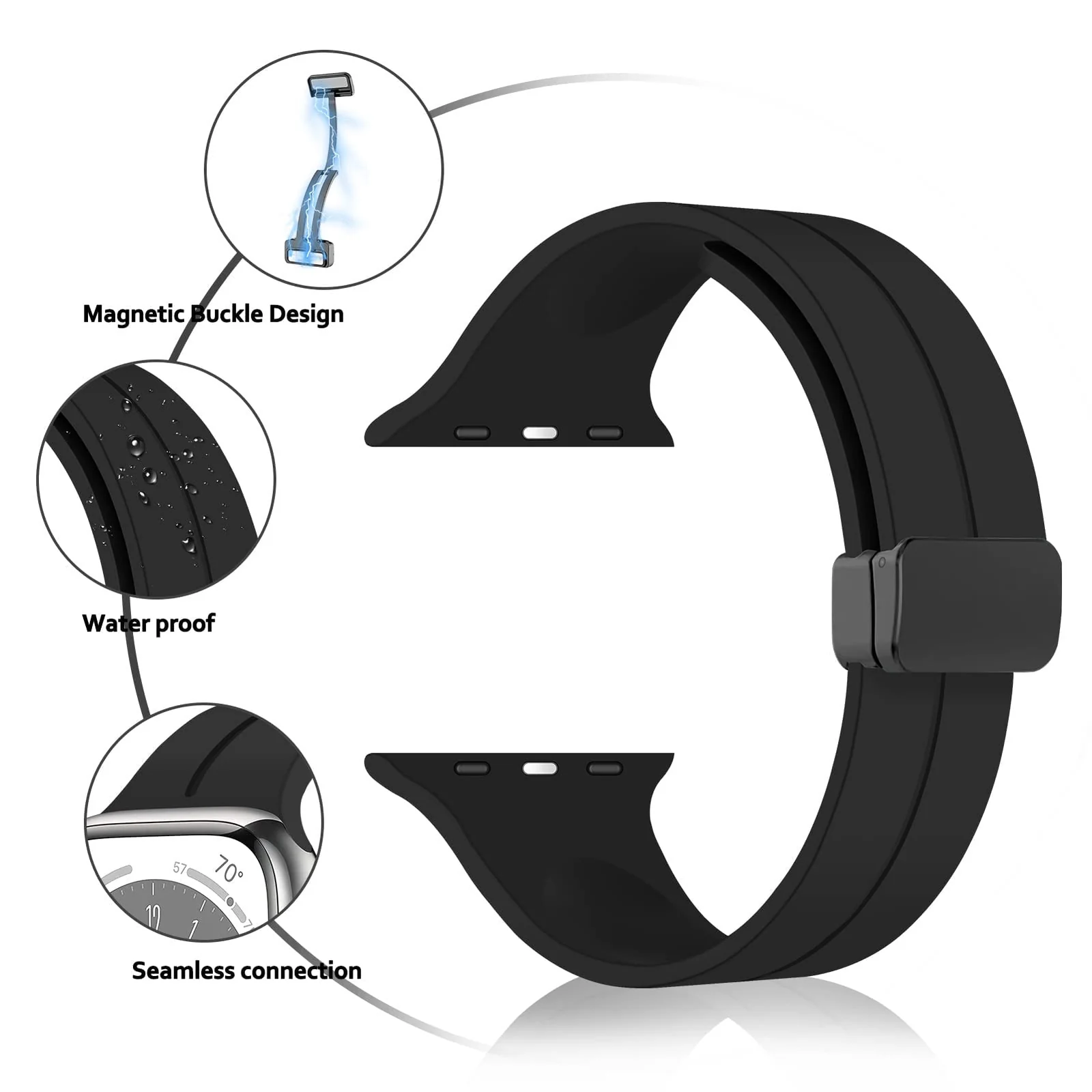 DL3 MOBILAK Magnetic Strap for Apple Watch Band 49mm 45mm 44mm 41mm 40mm 38mm 42mm,Silicone Replacement Wristband Strap for iwatch Series 9 8/7/6/5/4/3/2/SE (42mm/44mm/45mm/49mm) - A.Black