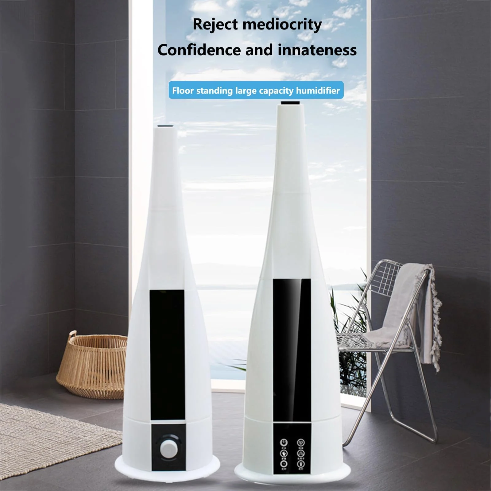 Mobigon 6 Litres Humidifier for Room, Cool Mist Ultrasonic Humidifier/Essential Oil Diffuser, Super Quiet 360°Nozzle, Colorful Change, Auto Shut Off&UV Light&, Lasts Up to 24 Hours - White & Black