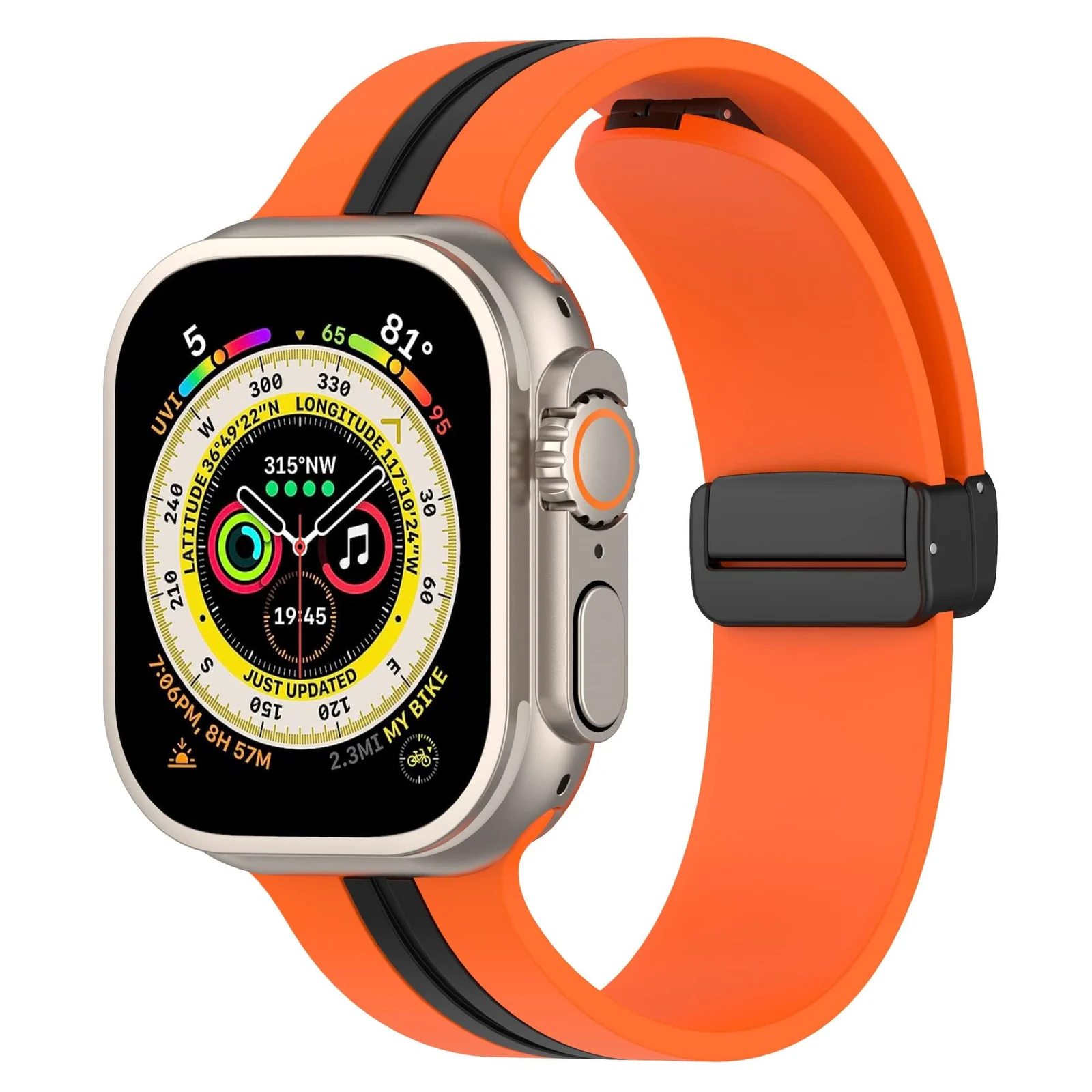 DL3 Mobilak Magnetic Strap for Apple Watch Band 49mm 45mm 44mm 41mm 40mm 38mm 42mm, Silicone Replacement Wristband Strap for iwatch Series 9 8/7/6/5/4/3/2/SE (38mm/40mm/41mm) - Orange Black