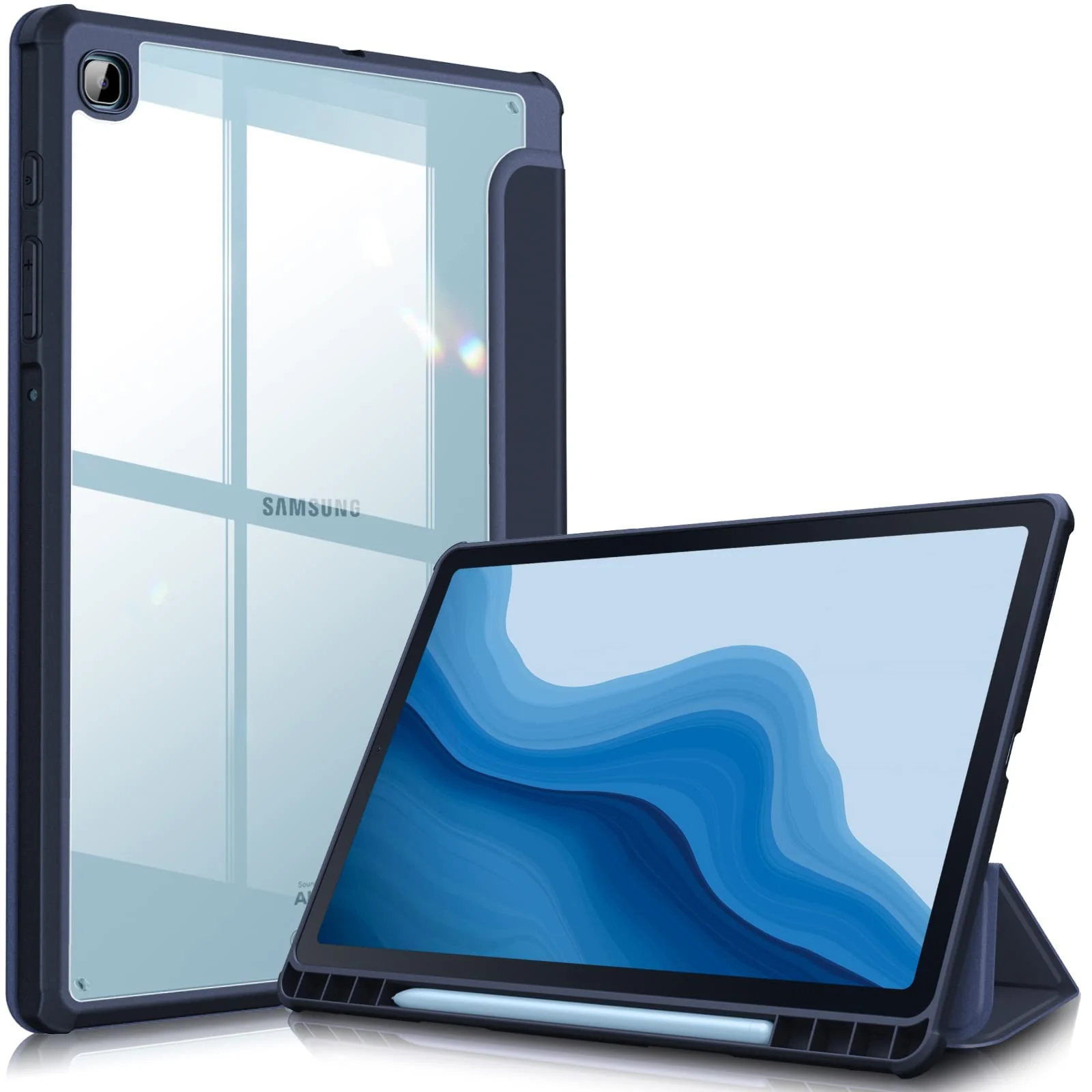 DL3 Mobilak Hybrid Slim Case for Samsung Galaxy Tab S6 Lite 10.4'' 2020 Model SM-P610 (Wi-Fi) SM-P615 (LTE) with S Pen Holder, Cover with Clear Transparent Back Shell, Auto Wake/Sleep - Dark Blue