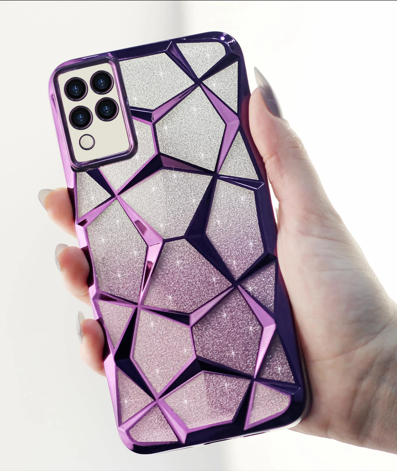 DL3 Mobilak Compatible with Samsung Galaxy A12 / M12 Case Plating Bling Gradient Glitter Clear Cover Soft TPU Silicone Cute Camera Protection Shockproof Back for Women Girls Case - Purple