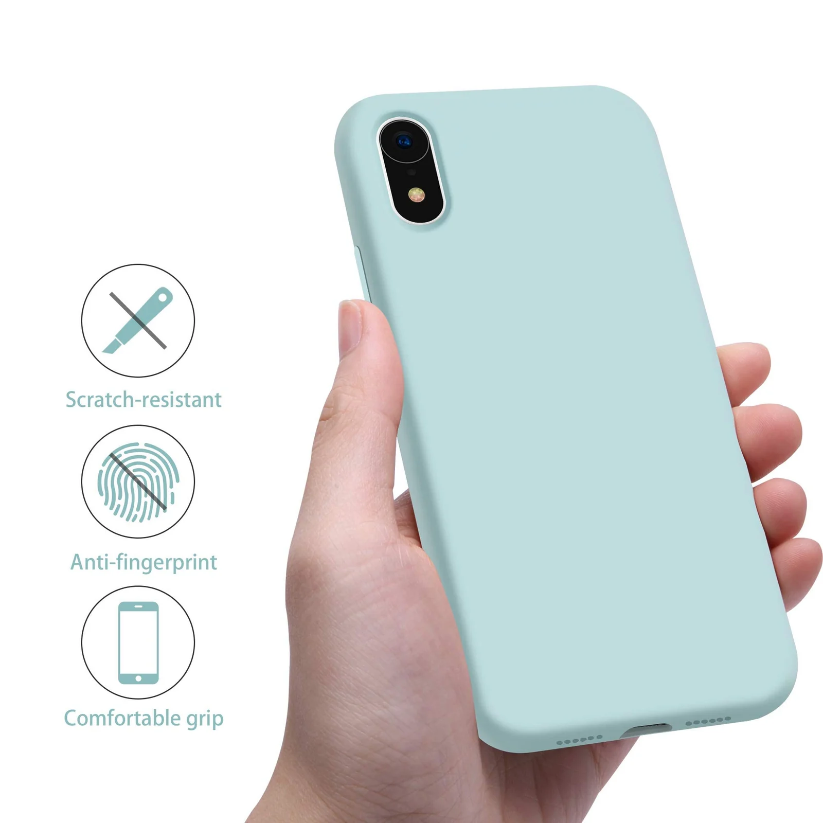 DL3 Mobilak Liquid Silicone Protective Case with Soft Microfiber Lining for iPhone XR - Mint Green
