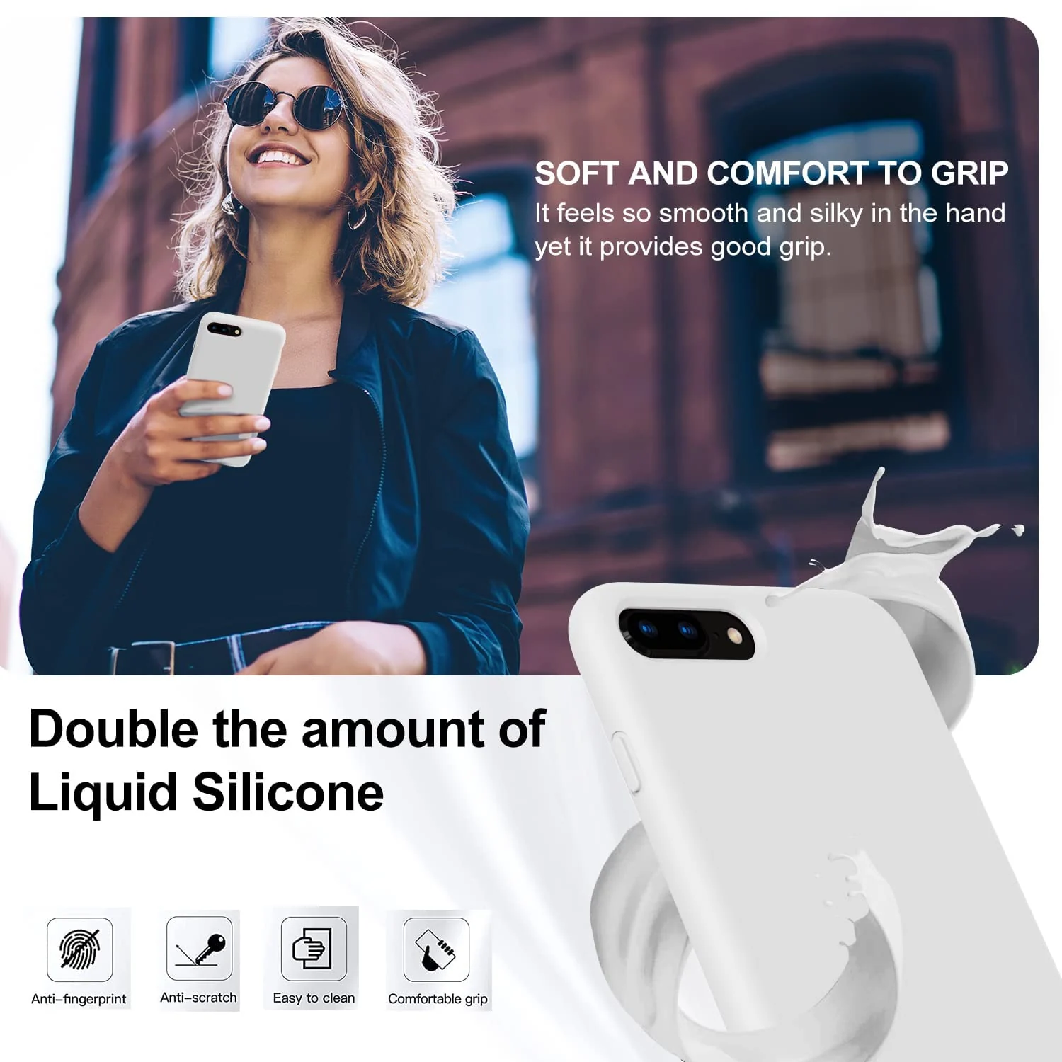 DL3 Mobilak Liquid Silicone Protective Case with Soft Microfiber Lining for iPhone 7 Plus / iPhone 8 Plus - White