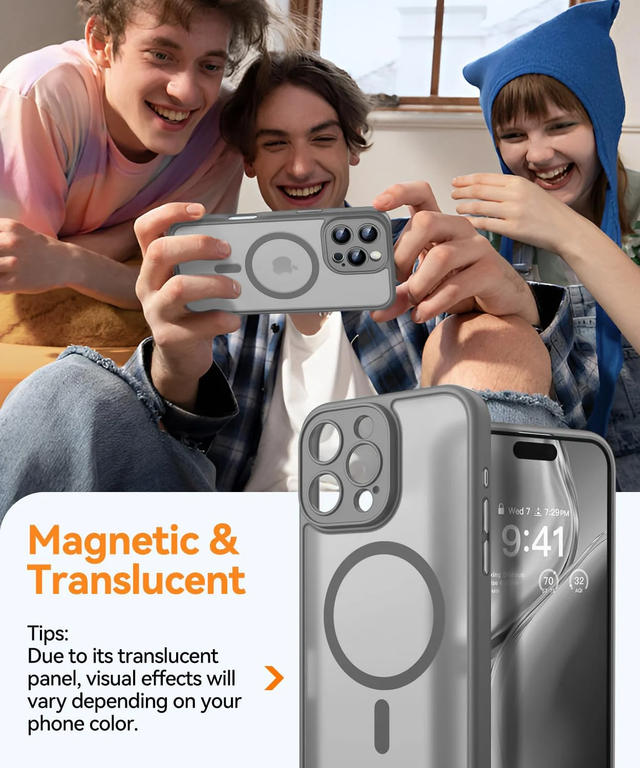 DL3 Mobilak Magnetic for iPhone 15+ Plus/iPhone 14 Plus 6.7-Inch Case, Upgraded [Full Camera Protection] [Compatible with MagSafe] [Translucent Matte] Shockproof Protective Phone Cover - Gray