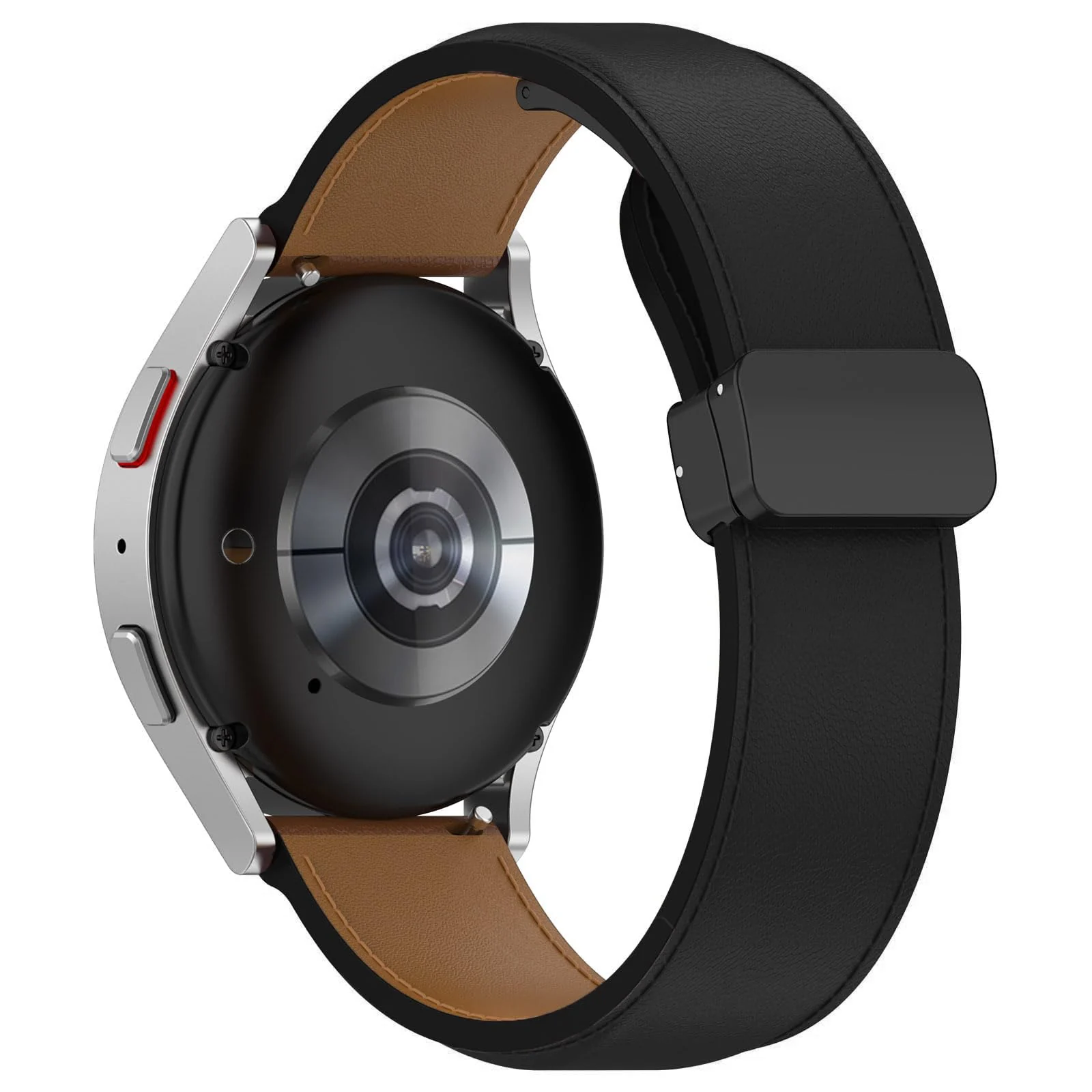 DL3 Mobilak Leather Bands 20MM Compatible with Samsung Gear Sport/Watch 6/5/4 40mm 44mm/Watch 6 Classic 43mm 47mm/ 5 Pro 45mm/S2 classic, Leather Magnetic Buckle Design Strap For active2 - Black