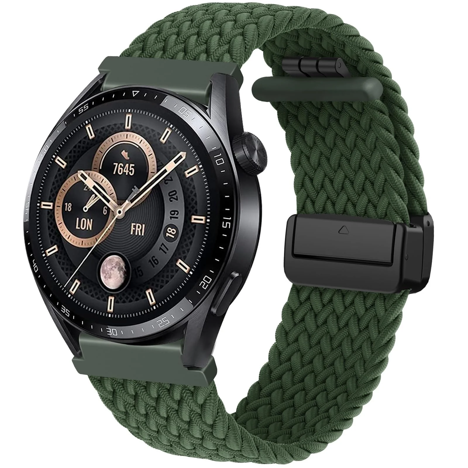 DL3 Mobilak 20mm Magnetic Band for Samsung Galaxy Watch 7/6/5/4/FE Band 40mm 44mm/Galaxy Watch 6/4 Classic Bands 47mm 43mm 46mm 42mm/Watch 5 pro 45mm/3 41mm/Active 2, Stretchy Braided Nylon Magnetic Sport Strap - Green