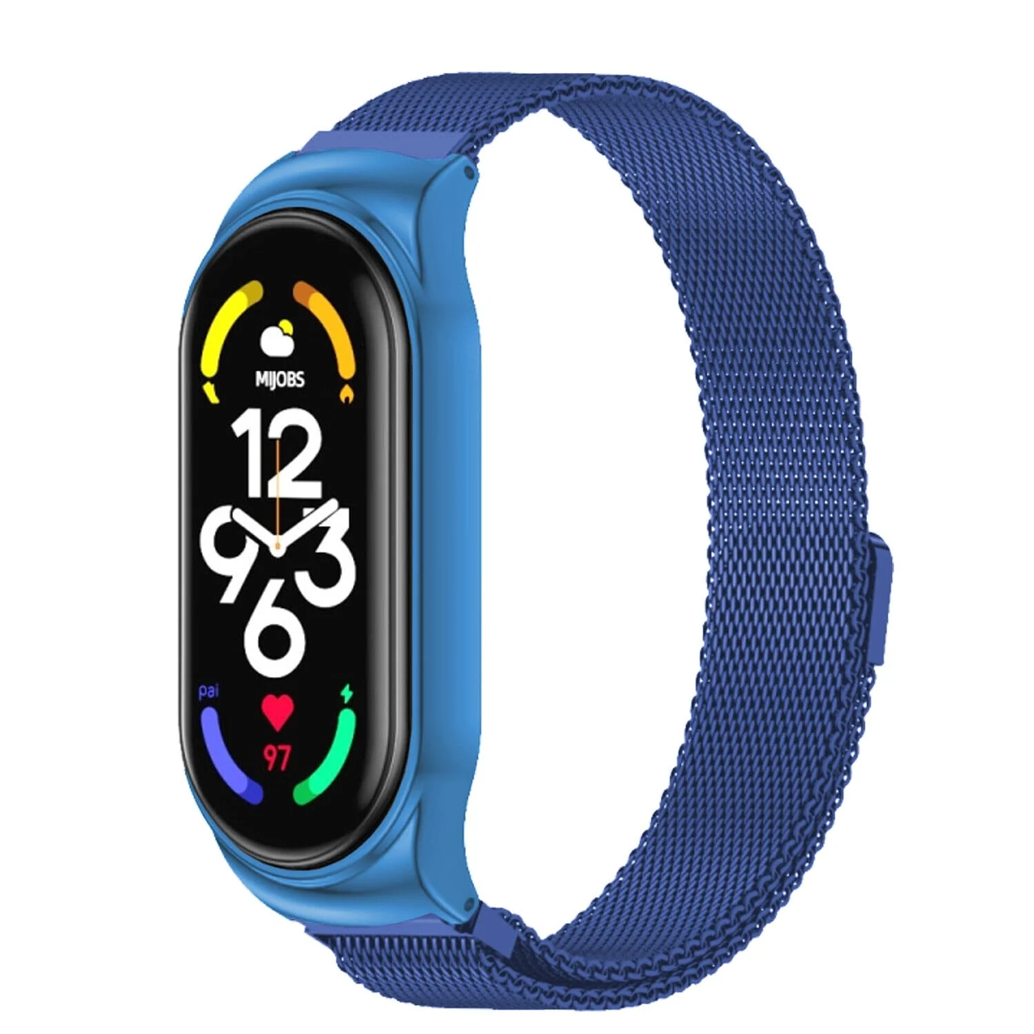 Dl3 Mobilak Compatible with Xiaomi Mi Band 7 Strap for Women Men, Adjustable Stainless Steel Metal Replacement Strap Magnetic Metal Wristband, Straps Compatible with Mi Band 7 (Blue)
