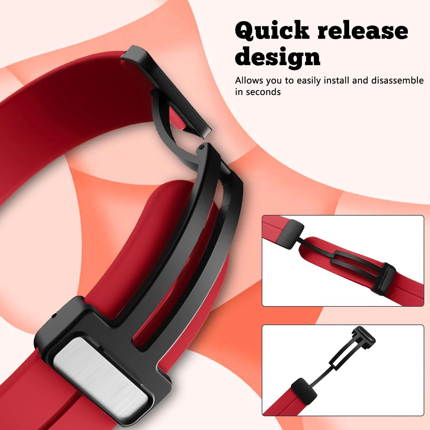 DL3 Mobilak Silicone Strap Compatible with Huawei Watch Fit 3/Watch Fit 4 Pro/Fit 4 Magnetic Metal Stainless Buckle Sport Silicone Strap, Band Quick Release Soft Replacment Wristband - Red