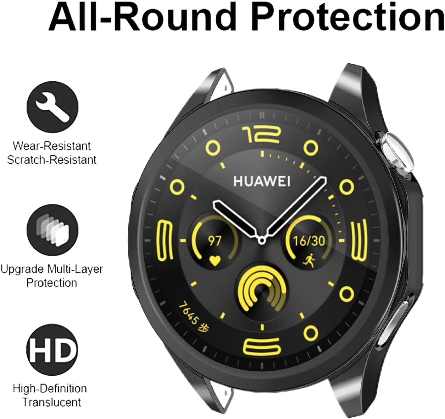 DL3 Mobilak Case Compatible with Huawei Watch GT4 46MM Case All-Around Screen Protector Watch Soft TPU Shockproof Cover Slim Guard Thin Bumper Shell Protector - Black
