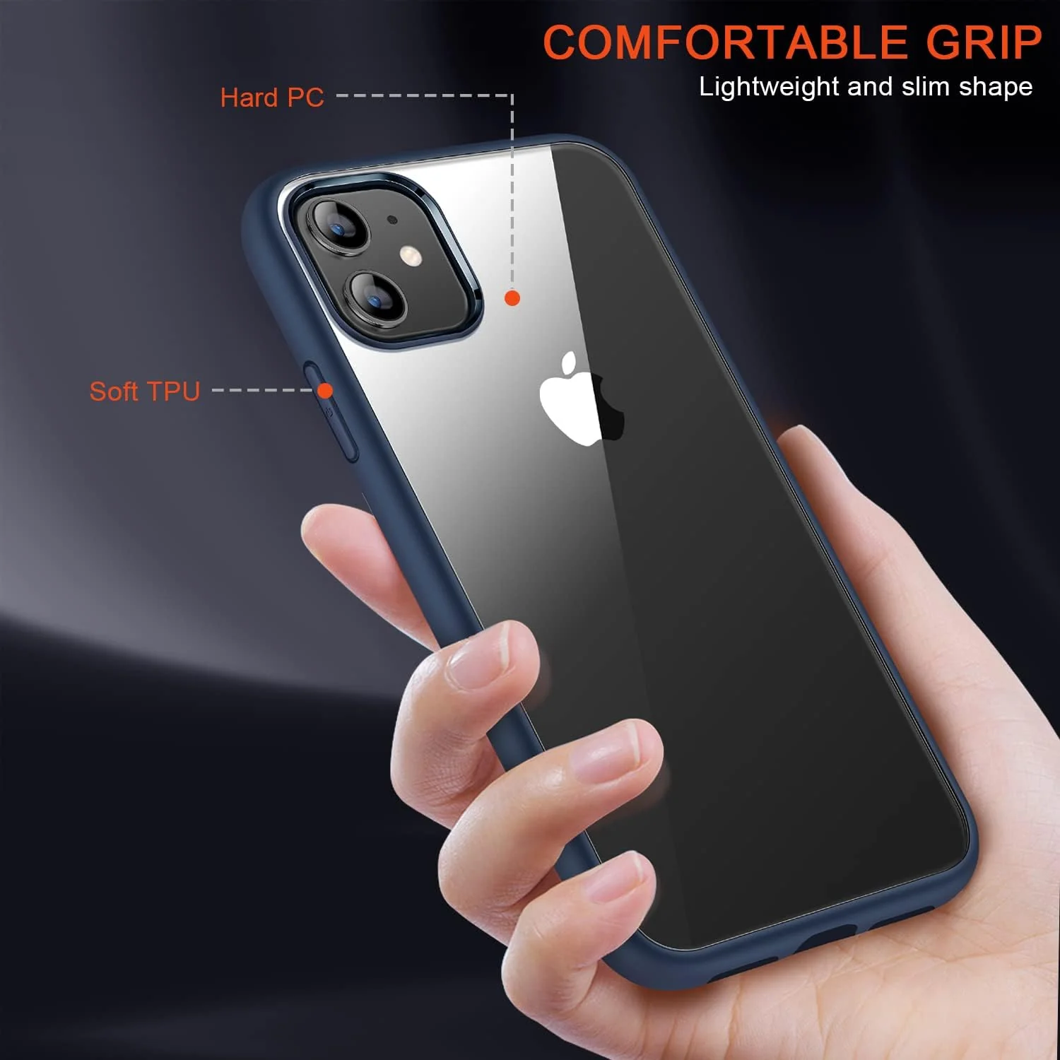 DL3 Mobilak Clear PC and TPU Protective Case for iPhone 11 with Shockproof Design and Anti-Yellowing Design - Blue
