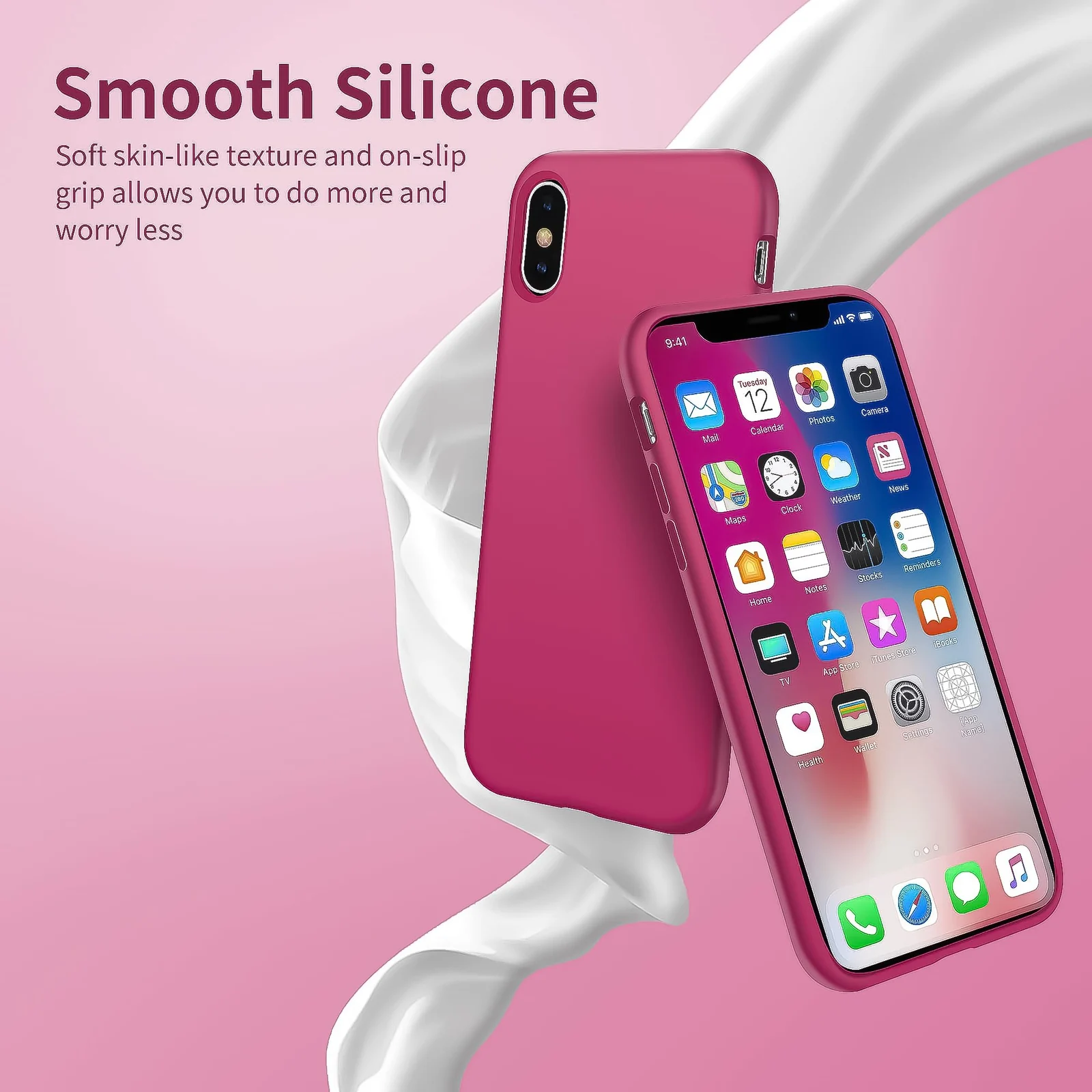DL3 Mobilak Liquid Silicone Case for iPhone XS Max, Shock-absorbing protection, Scratch-resistant surface, Soft microfiber lining - Rose Red