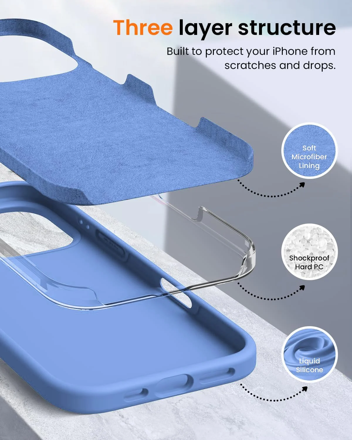 DL3 Mobilak Liquid Silicone Protective Case with Soft Microfiber Lining for iPhone 16 Pro Max - Light Blue
