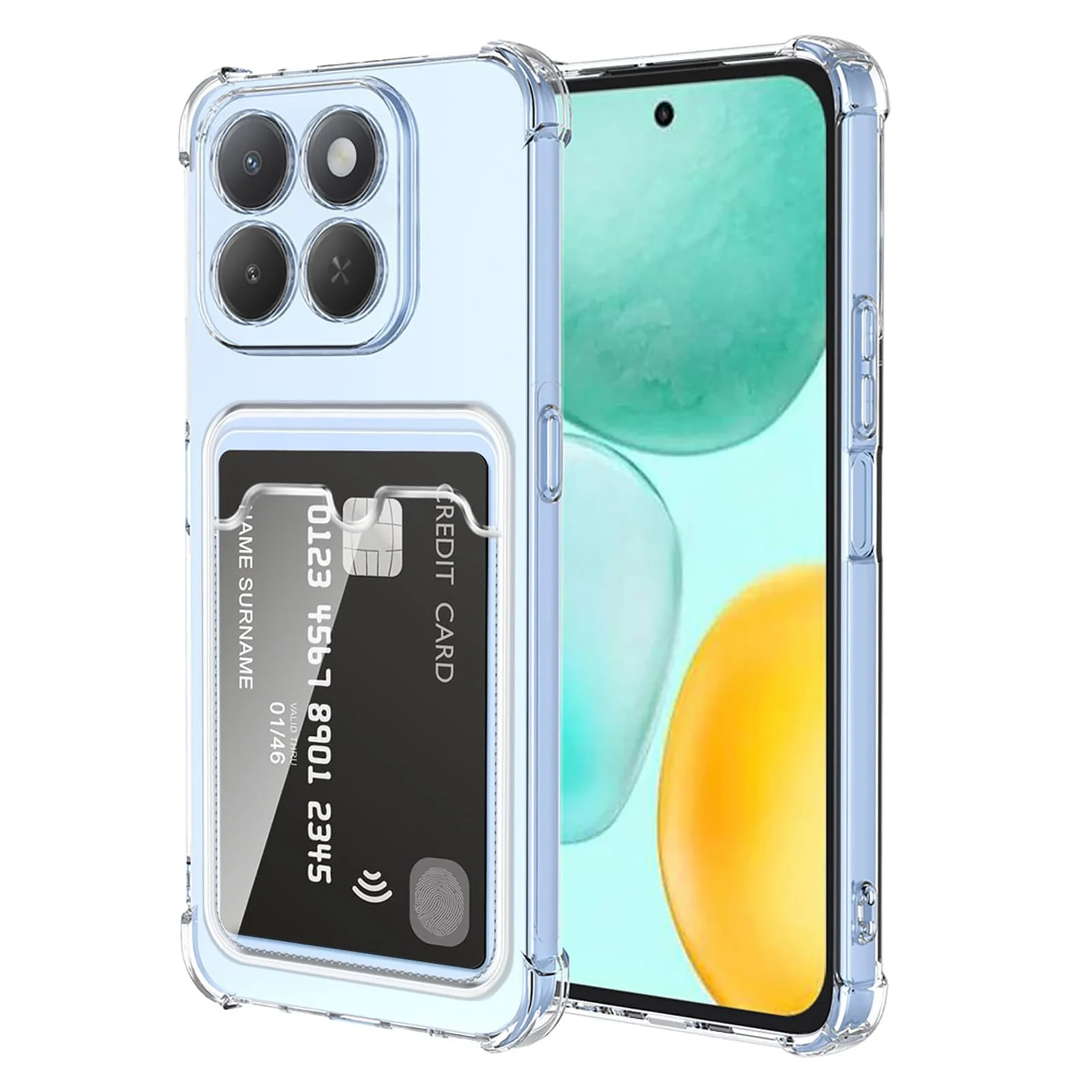 DL3 Mobilak Honor X6C Case Clear Card Holder Back Wallet Crystal Transparent Soft TPU Shockproof Bumper Corner Drop Protection Phone Case Cover With Camera Lens Protection - Transparent