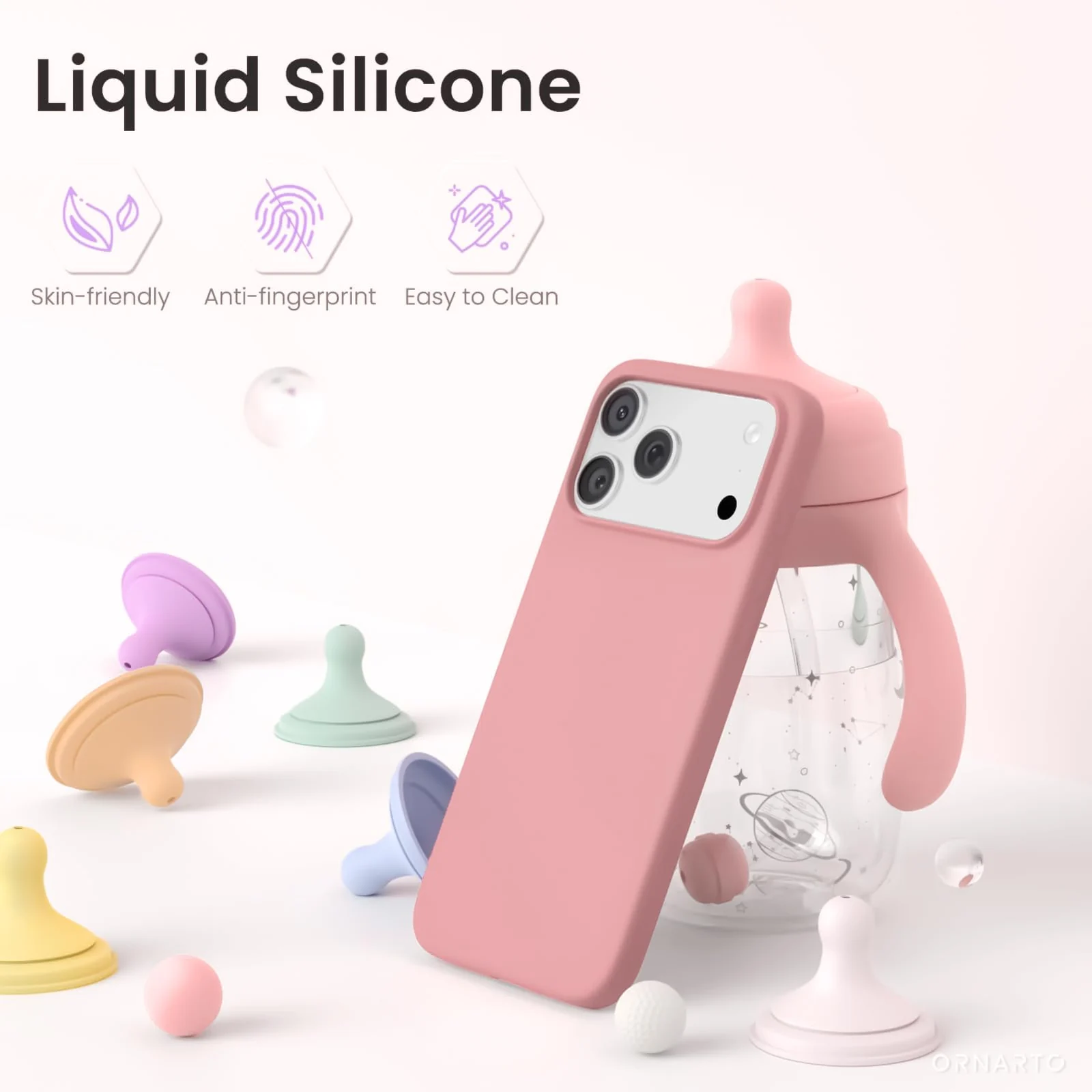DL3 Mobilak Liquid Silicone Protective Case for iPhone 17 Pro 6.3-Inch with Microfiber Lining and Shockproof Design - Pastel Pink