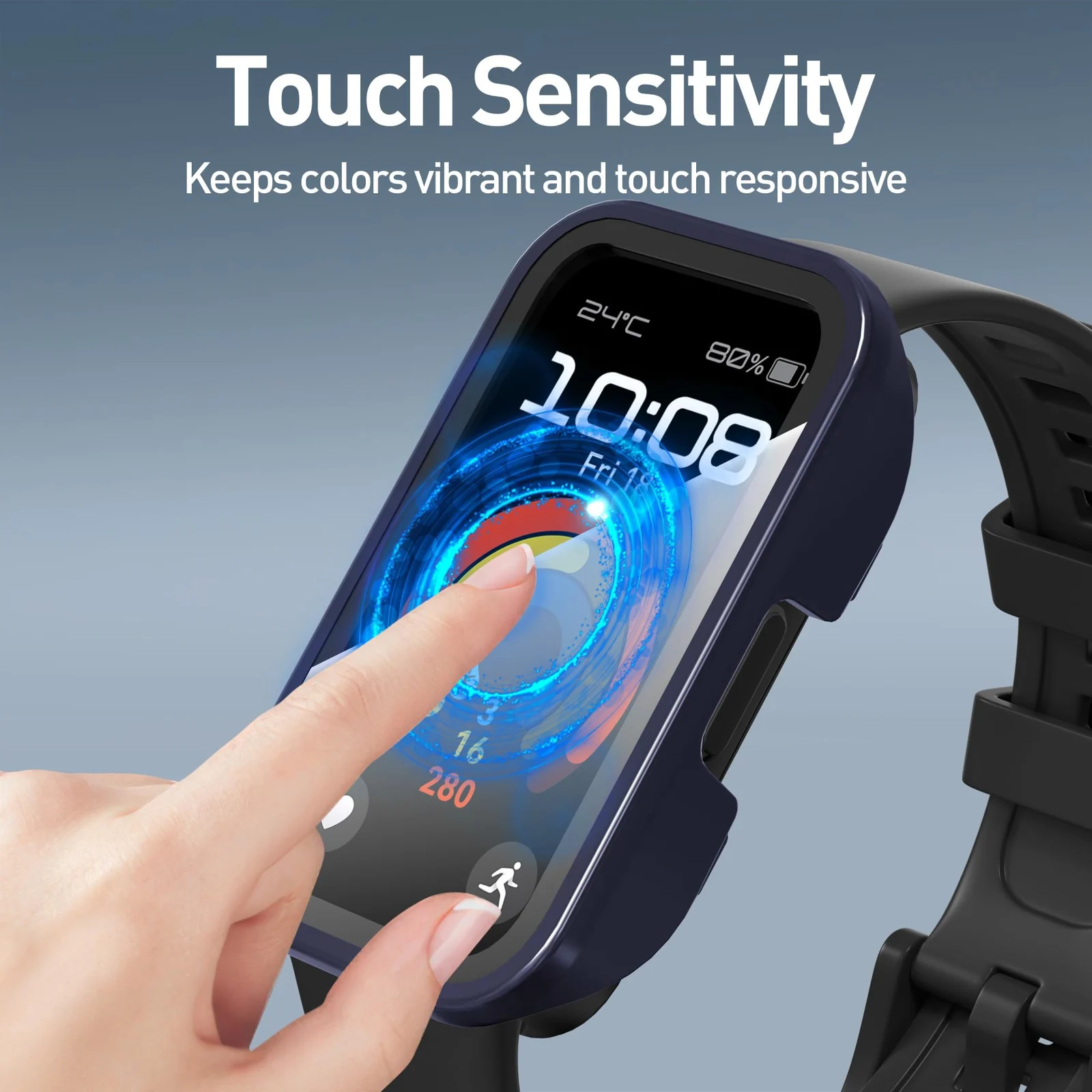 DL3 Mobilak Case with Screen Protector for Huawei Band 10, Bumper Full Coverage Hard PC Overall Protective Cover, Built-in Tempered Glass Film High Sensitivity For Huawei Band 10 - Blue
