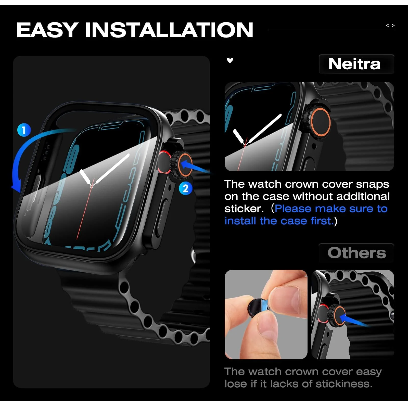 DL3 Mobilak for Apple Watch 41mm Screen Protector Case, [ Looks Like Ultra Protector Case ] Built-in Tempered Glass Screen Unique Design Case Cover for iWatch 41mm Series 9 8 7 - Black