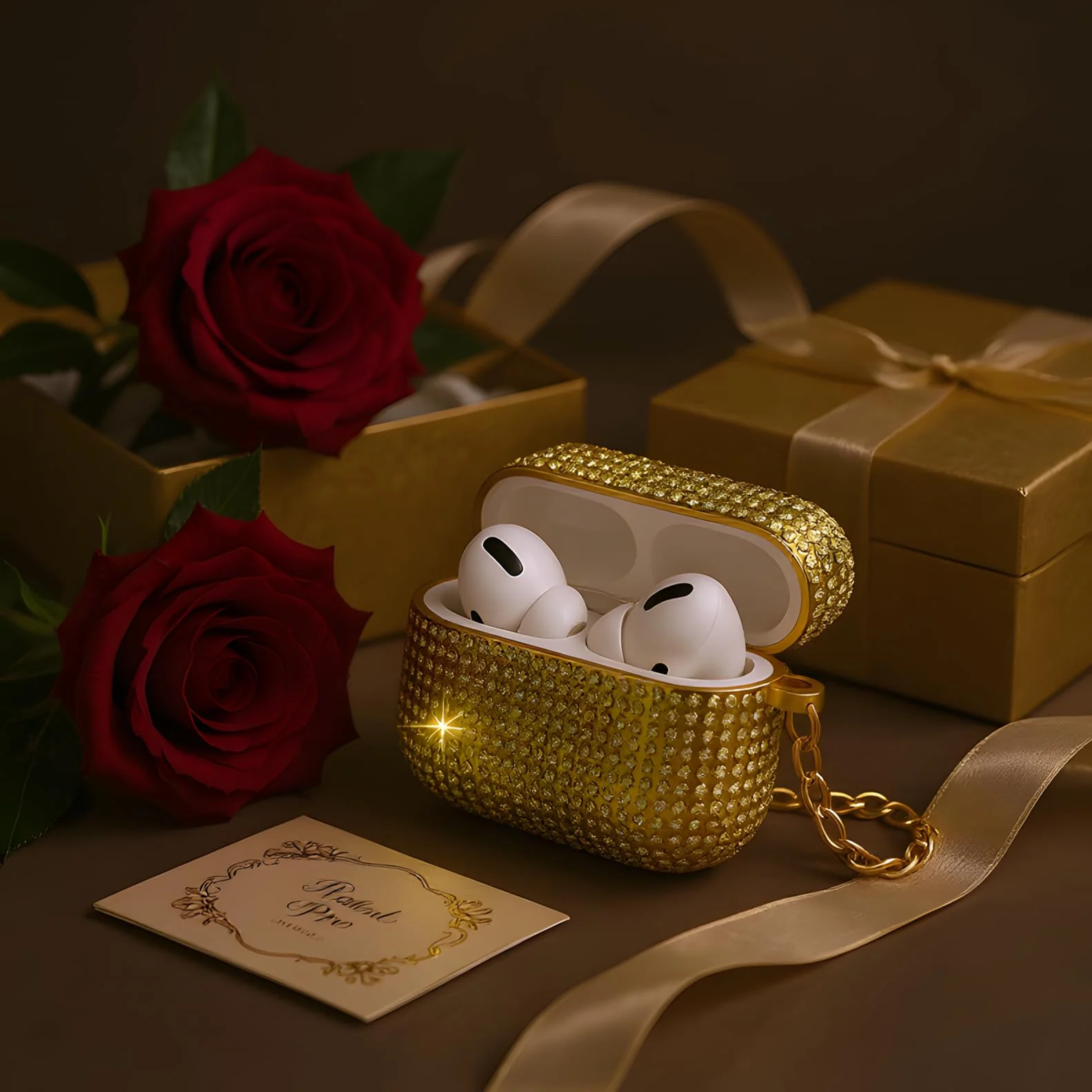 DL3 Mobilak Luxury Rhinestone Case for AirPods 3, Sparkling Glitter Protective Cover with Metal Hand Chain, Shockproof Ideal Gift for Women & Girls for AirPod 3rd Generation 2021 - Gold