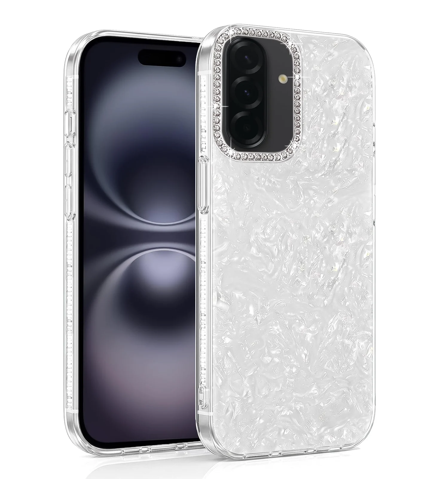 DL3 Mobilak Glitter Rhinestone Protective Case for Samsung Galaxy A57 5G with Shockproof Design - White