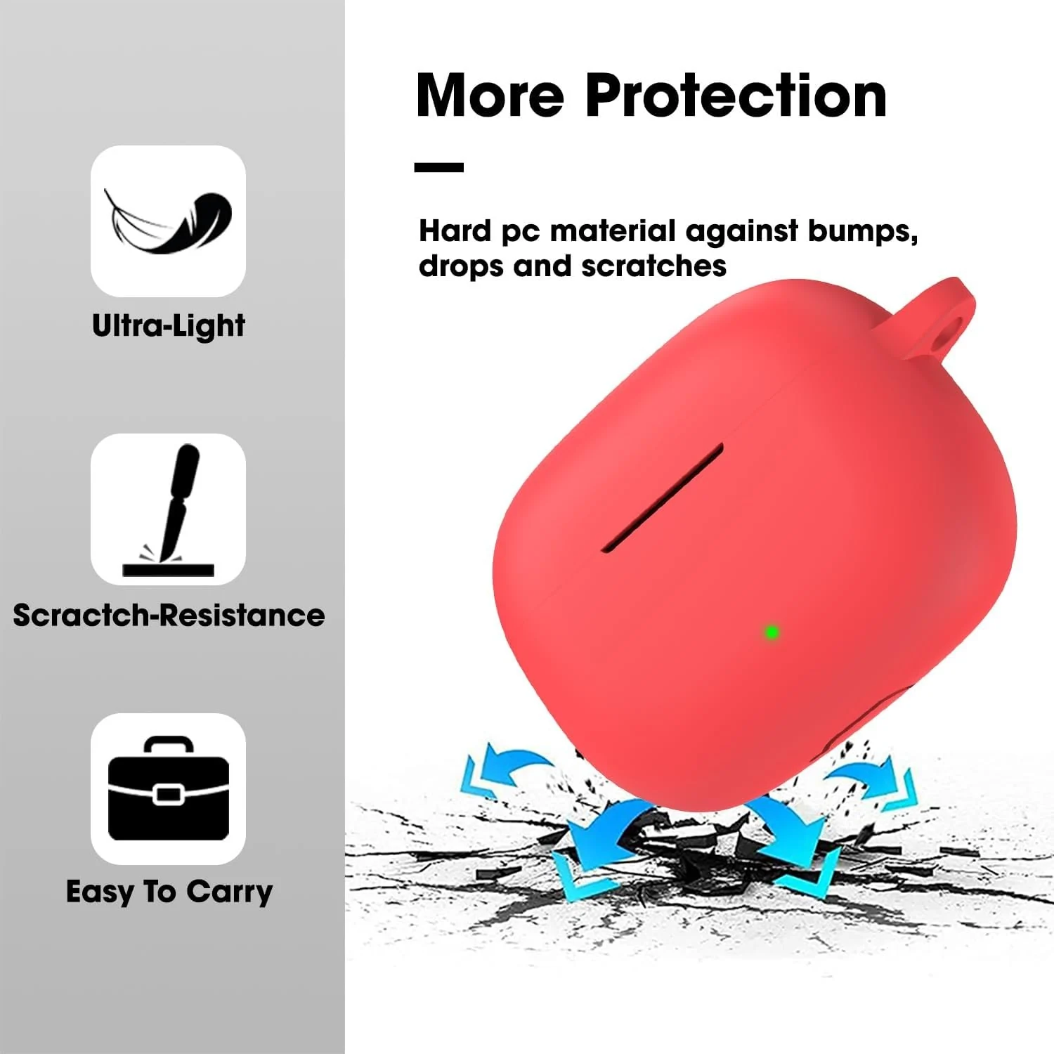 DL3 Mobilak Silicone Case Compatible with realme Buds T300 TWS Earbuds, Soft Silicone Protective Case Cover, Shockproof Sleeve with Carabiner For realme Buds T300 TWS - Red