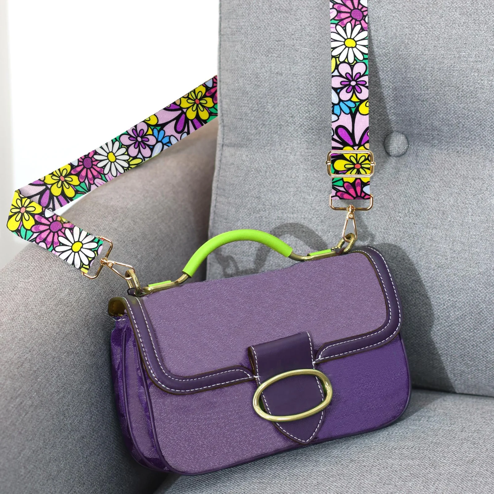 DL3 Mobilak Adjustable Wide Crossbody Bag Strap for Women, Replacement Shoulder Strap for Handbags, Totes & Purses with Elegant Embroidered Pattern and Metal Hooks - Daisy