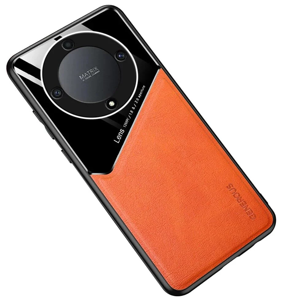DL3 Mobilak Leather and PC Protective Case for Honor X9A / Honor X40 / Honor Magic 5 Lite, Built-in magnetic car-mount support, Shock-absorbing protection - Orange