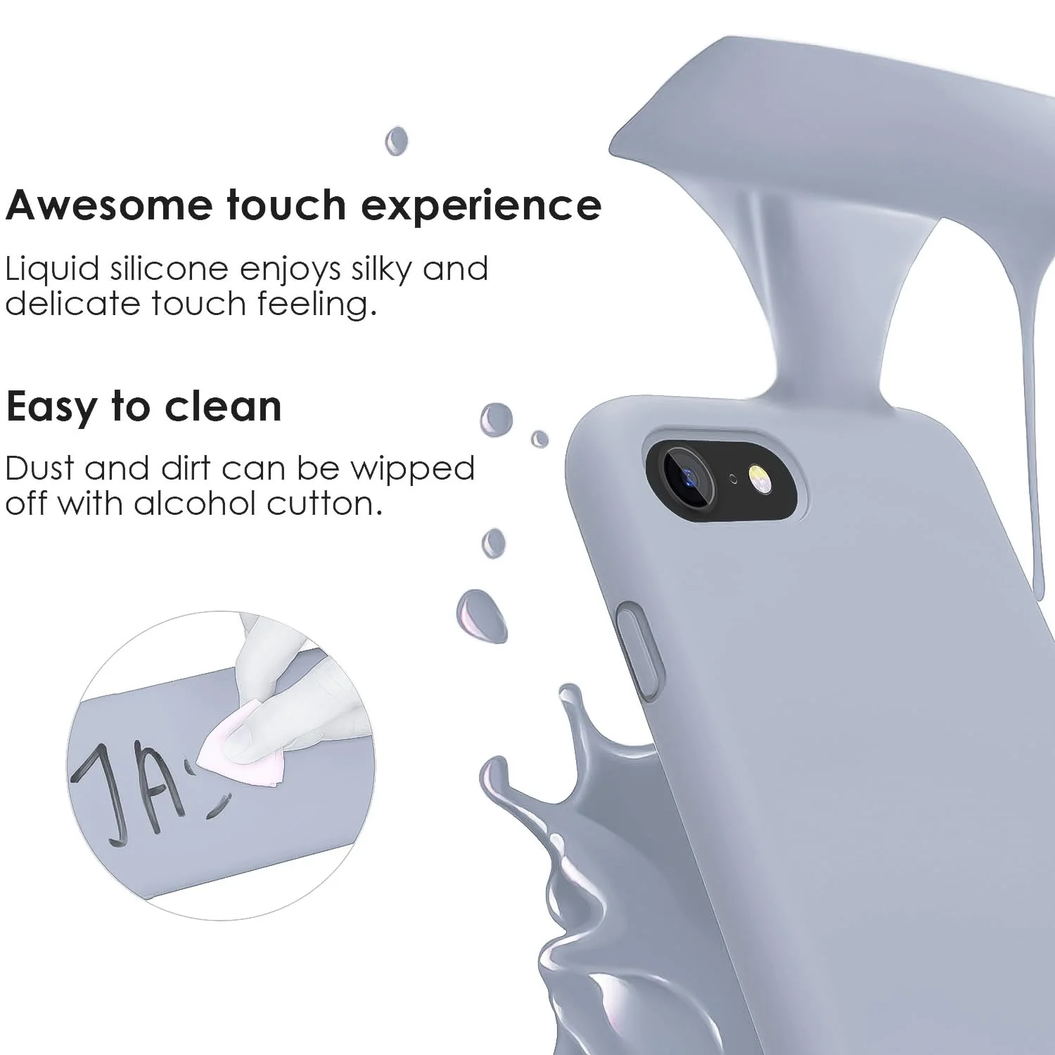 DL3 Mobilak Liquid Silicone Case for iPhone 7 / 8, Shock-absorbing protection, Scratch-resistant surface, Slim, lightweight profile - A.Baby Blue