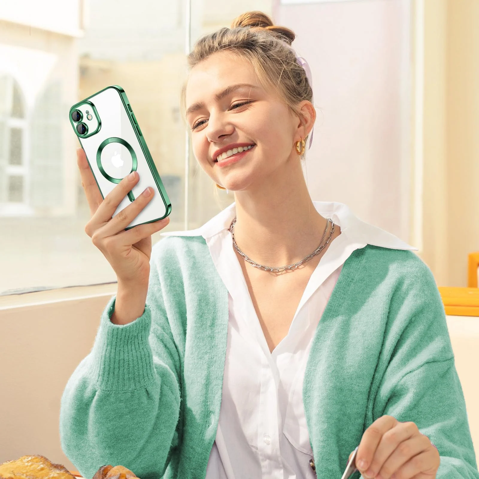DL3 Mobilak Plated-Edge Protective Case for iPhone 11 (6.1 Inch) Compatible with, Compatible with MagSafe accessories, Supports wireless charging, Camera protection - Green