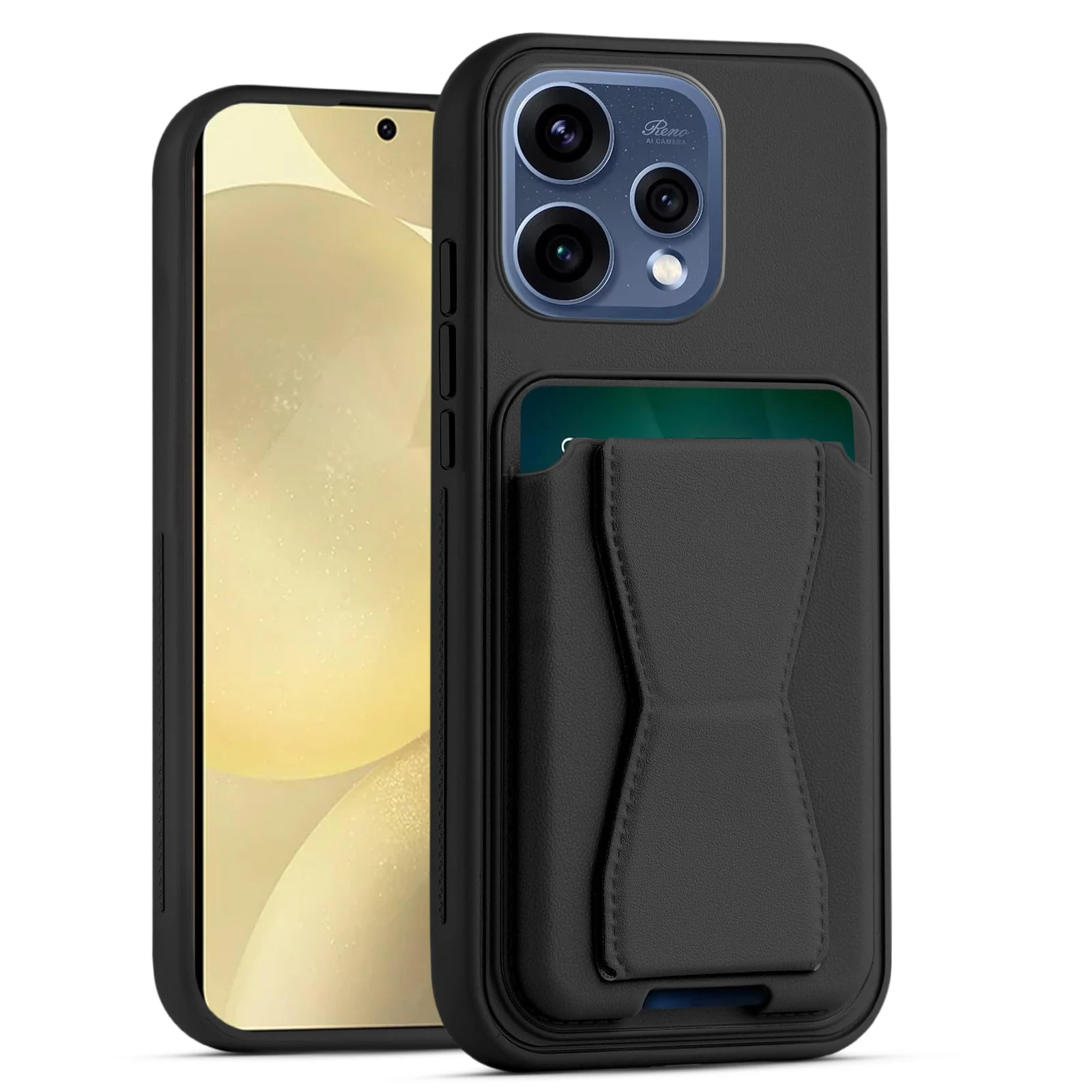 Dl3 Mobilak Leather Wallet Case Compatible with OPPO Reno 15 5G, Leather Back Cover With TPU Frame, Shockproof Protective Phone Case with Card Holder Stand - Black