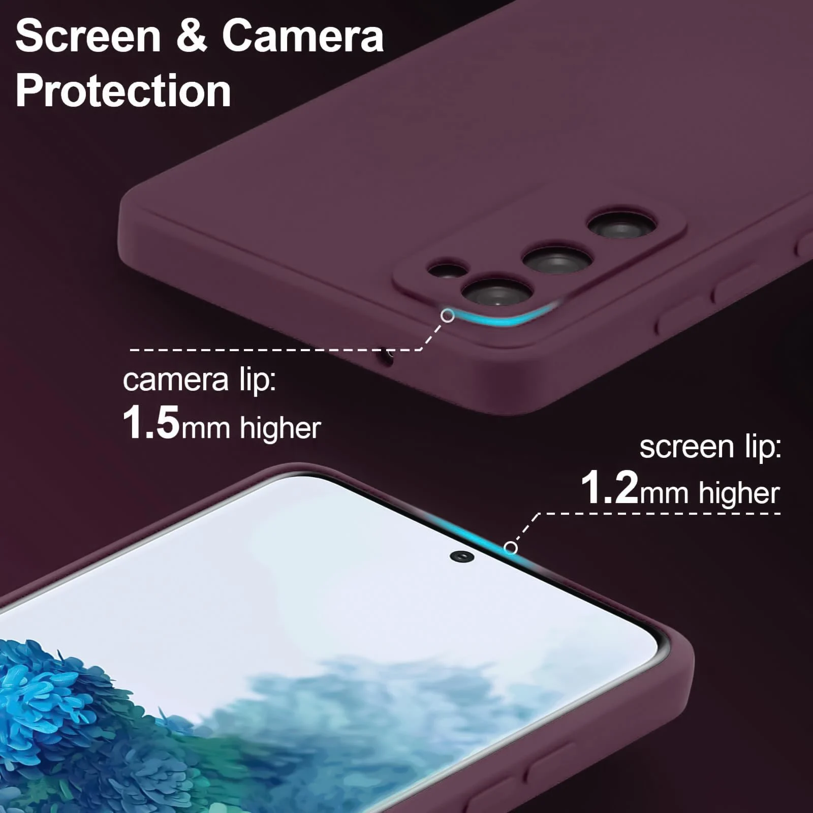 DL3 Mobilak Liquid Silicone Protective Case with Soft Microfiber Lining with Full Camera Protection for Samsung Galaxy S20 FE - Wine Red