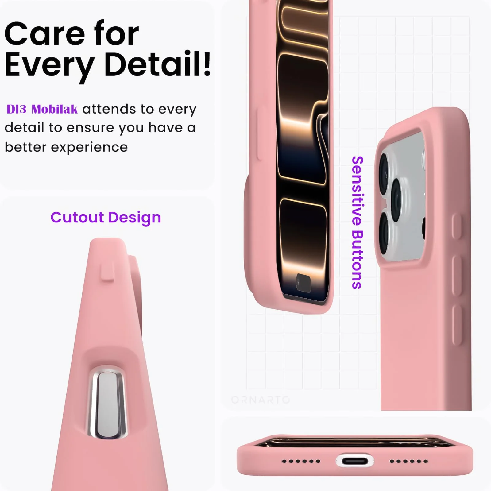 DL3 Mobilak Liquid Silicone Protective Case for iPhone 17 Pro 6.3-Inch with Microfiber Lining and Shockproof Design - Pastel Pink