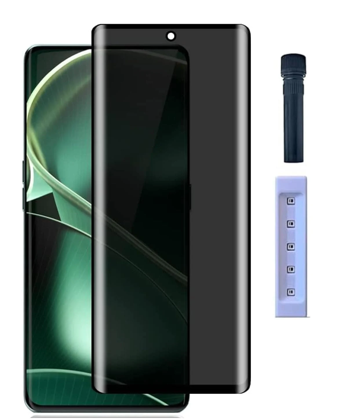 DL3 Mobilak Screen Protector for OnePlus 12 UV Glass Fingerprint Reader Support 3D Curved Anti-Spy Tempered Glass Screen Protector - Privacy