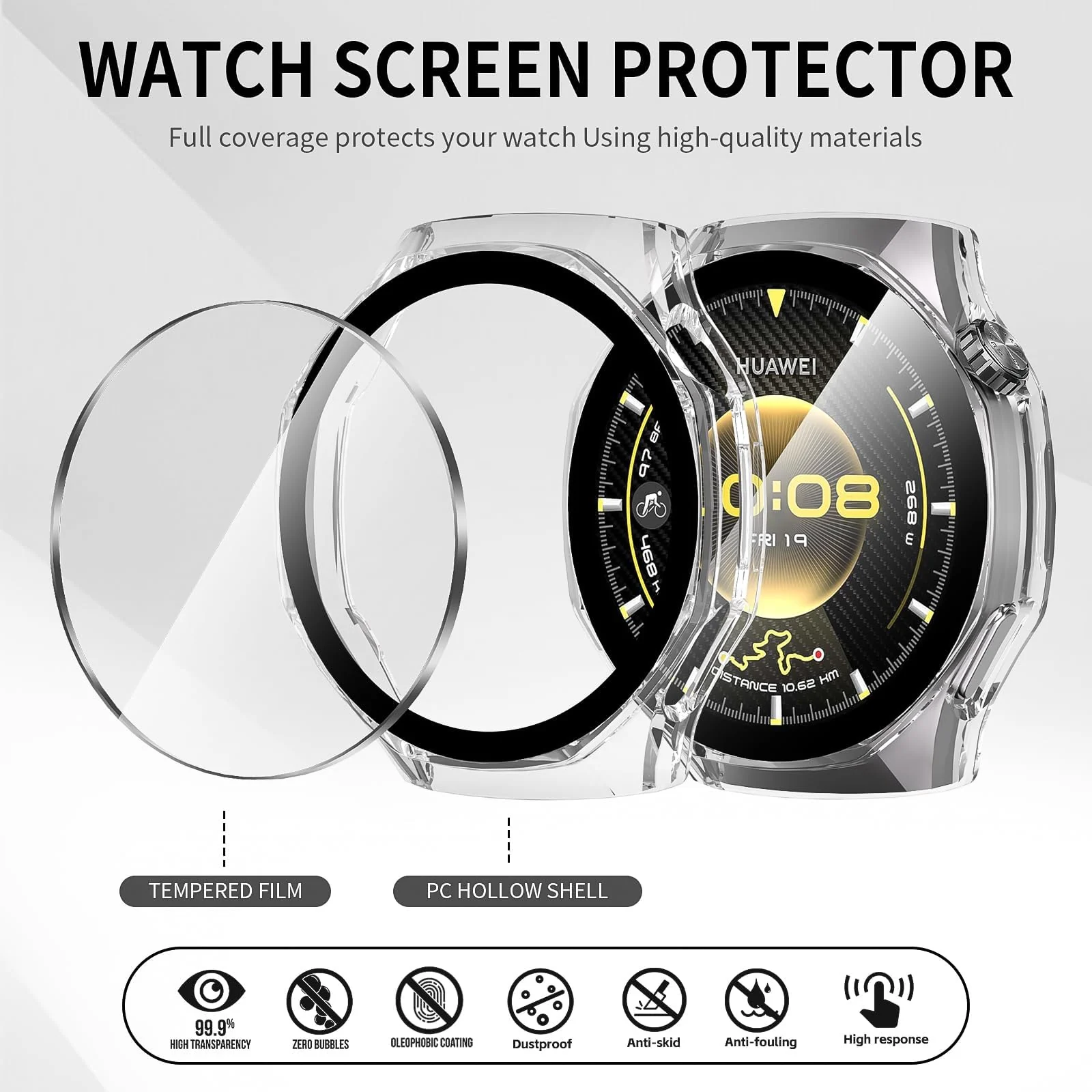 DL3 MOBILAK Full-Coverage Watch Case with Tempered Glass for Huawei Watch GT 6 Pro 46 mm, Clear