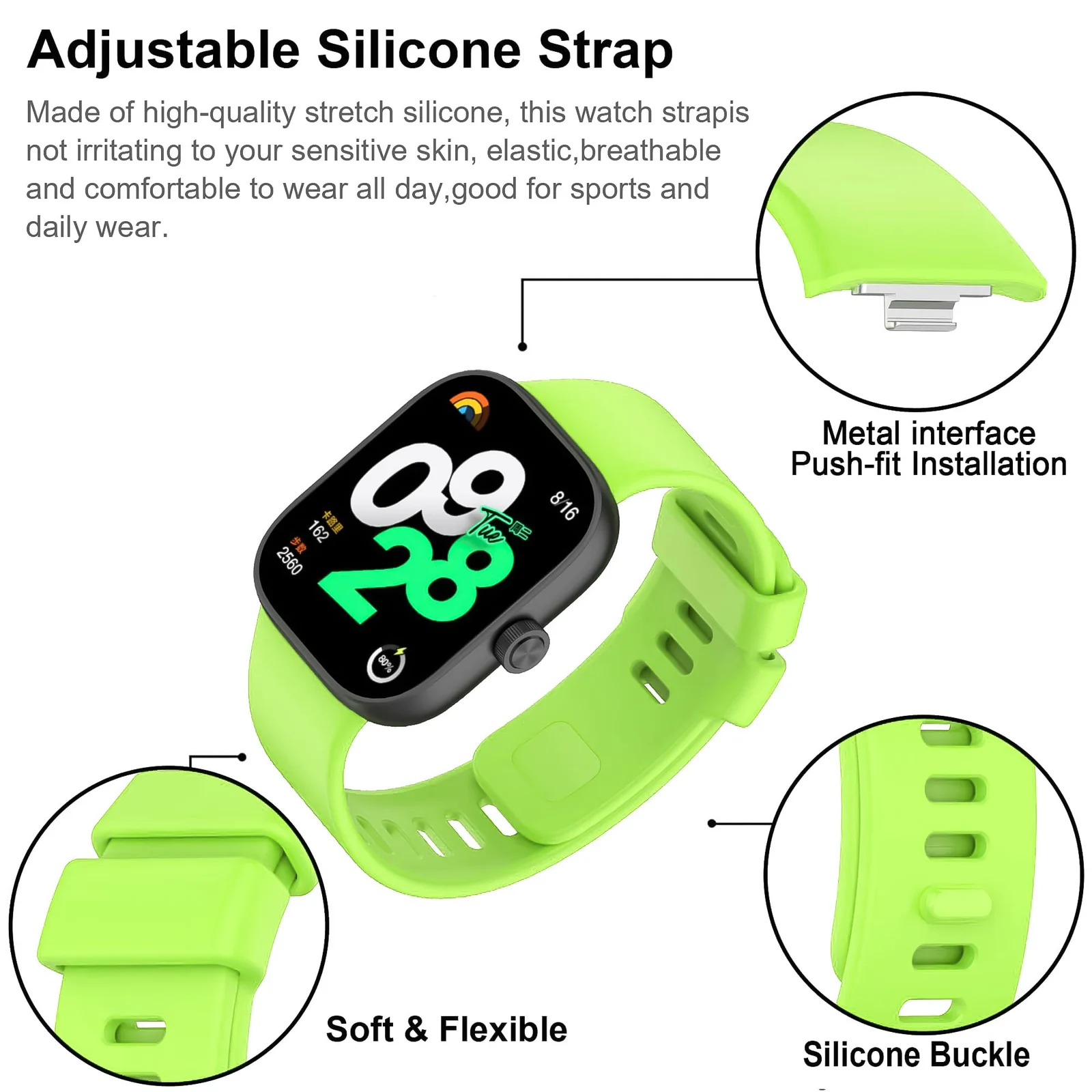 DL3 Mobilak Bracelet Compatible with Xiaomi Redmi Watch 6/5/4 / Xiaomi Smart Band 10 Pro/9 Pro/8 Pro, Soft TPU Replacement Strap Sports, Strap for Men and Women - Lime
