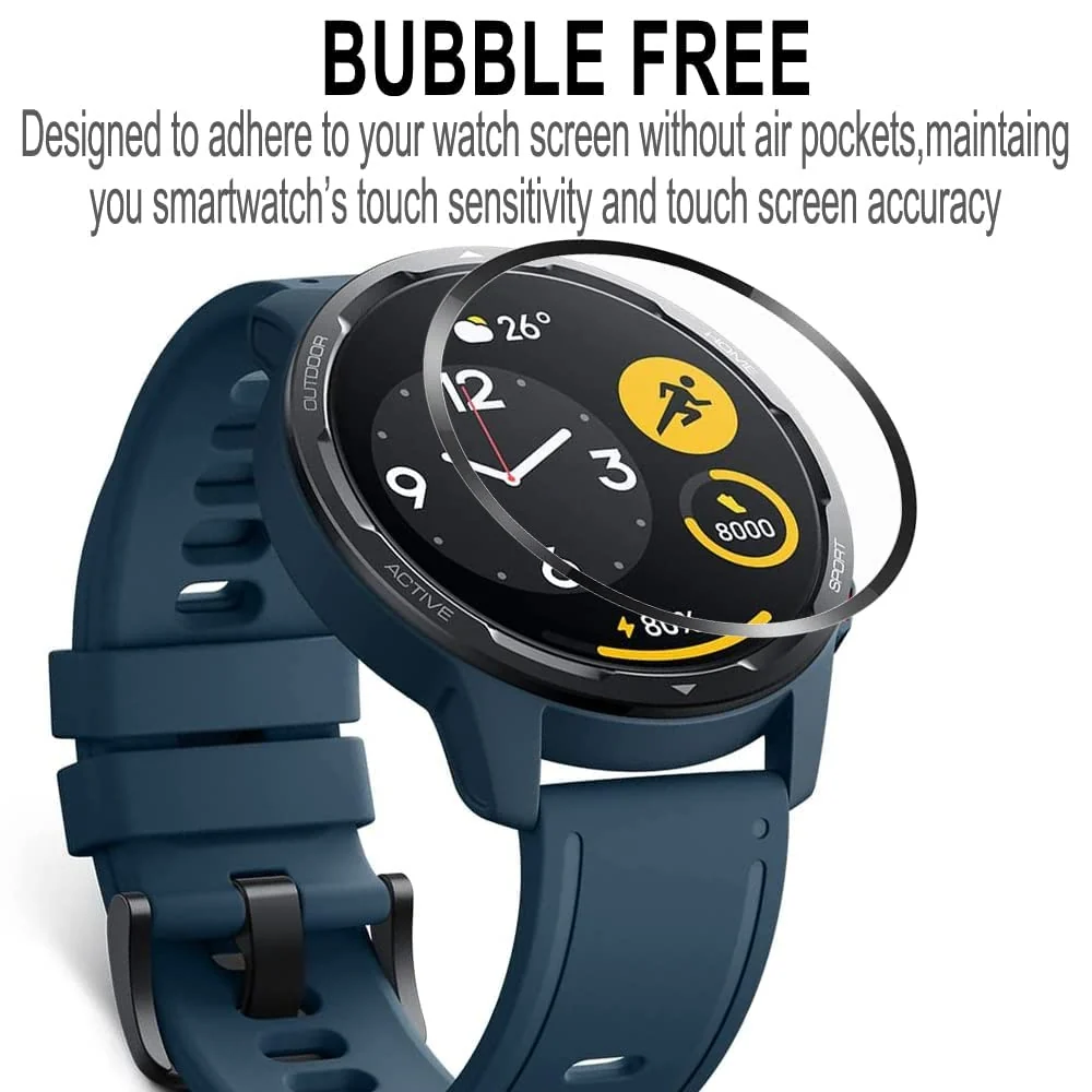 DL3 Mobilak Screen Protector For Xiaomi Watch S1 Active, 3D Curved Soft Edge Protective Film [Anti-Scratch] [Bubble Free] [Ultra Shatterproof] [High Sensitive] (Not Glass) - Black