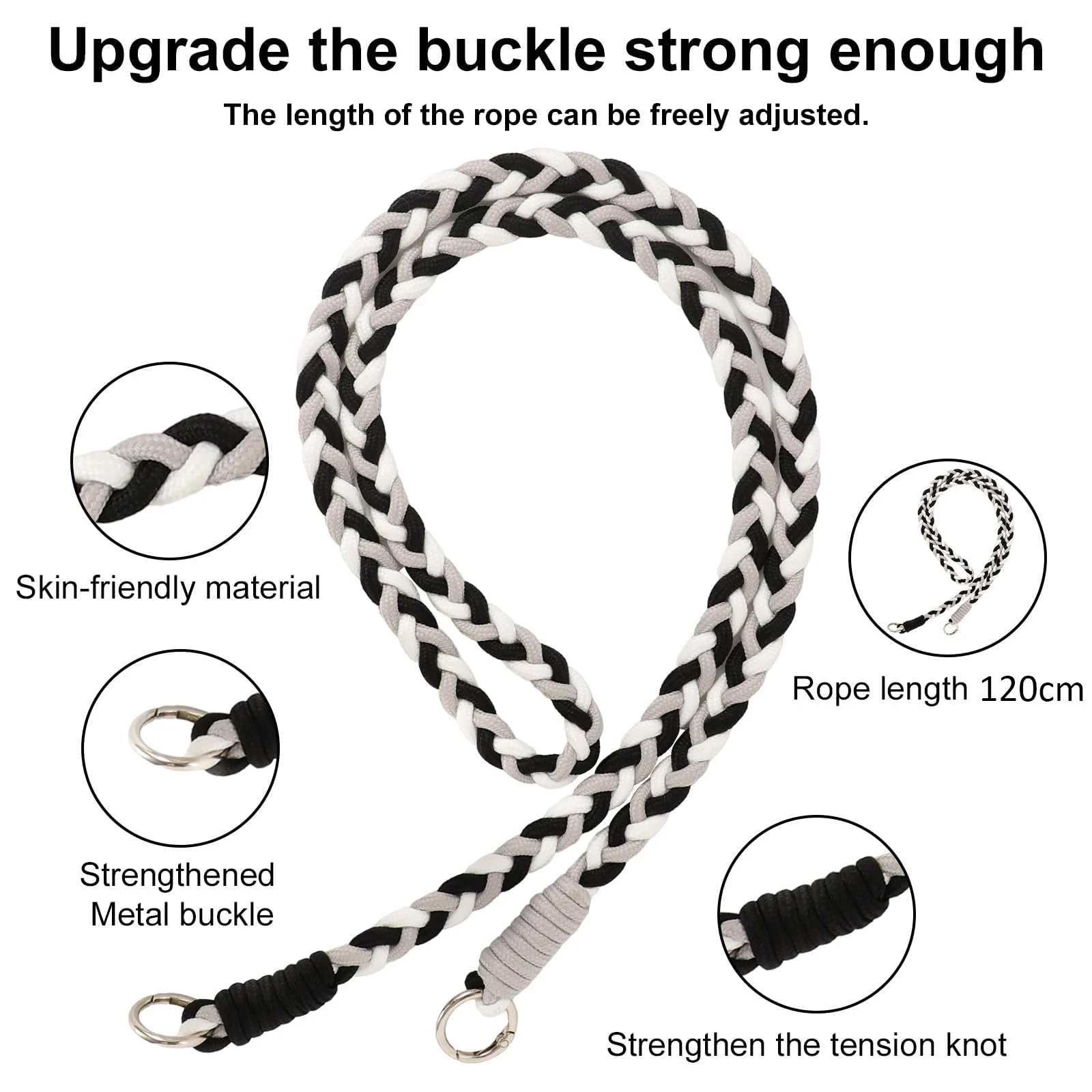 DL3 Mobilak Adjustable Nylon Crossbody Phone Lanyard Strap for Most Smartphones and Cases, Adjustable length - Black/White
