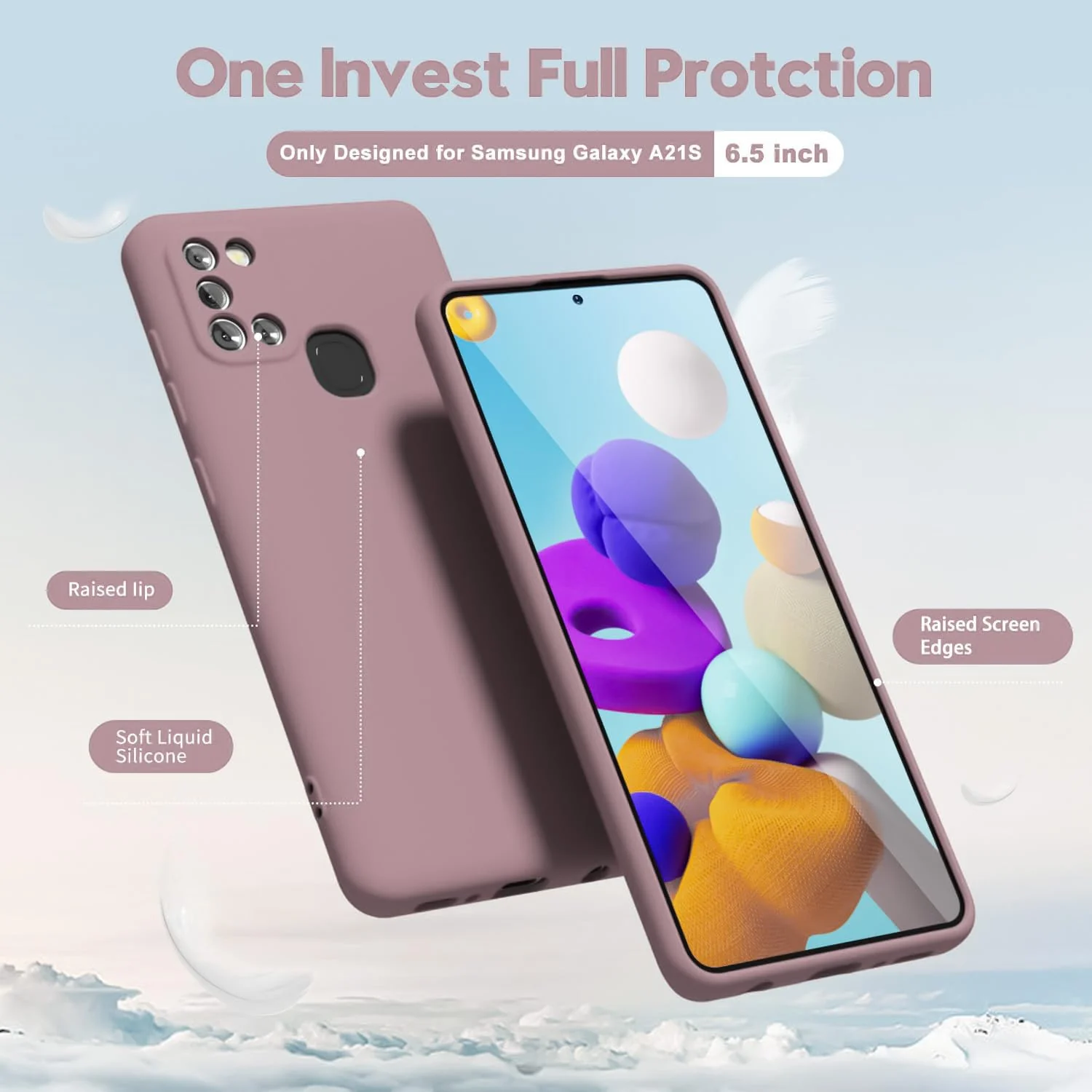 DL3 Mobilak Silicone Protective Case for Samsung Galaxy A21s, Shock-absorbing protection, Scratch-resistant surface, Soft microfiber lining - Cashmere