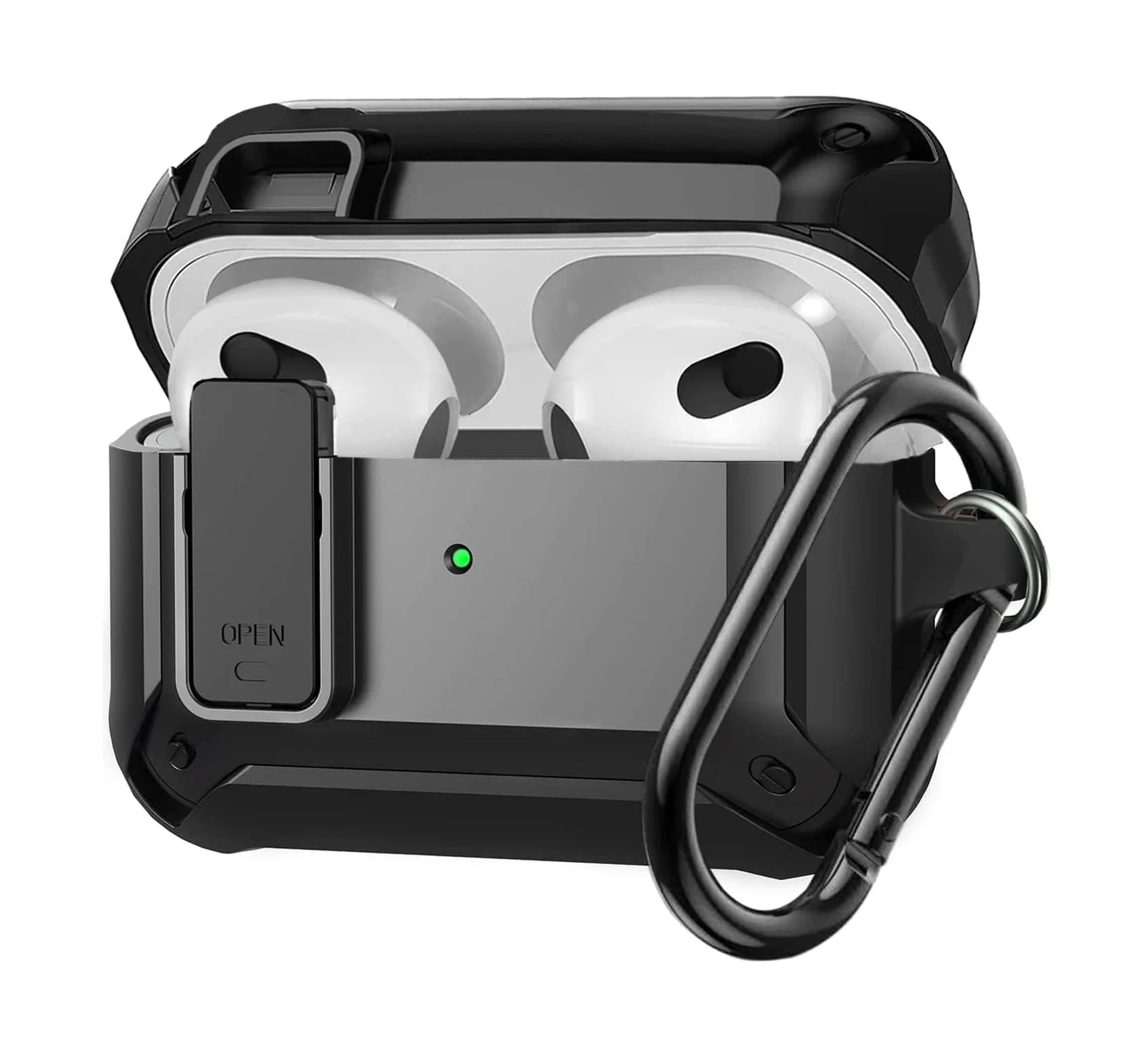 DL3 Mobilak Case Compatible with AirPods 3rd Generation with Lock, Rugged Armor Compatible with AirPods 3 Case with Keychain Shockproof Hard Shell Compatible with AirPods 3 Case - Black