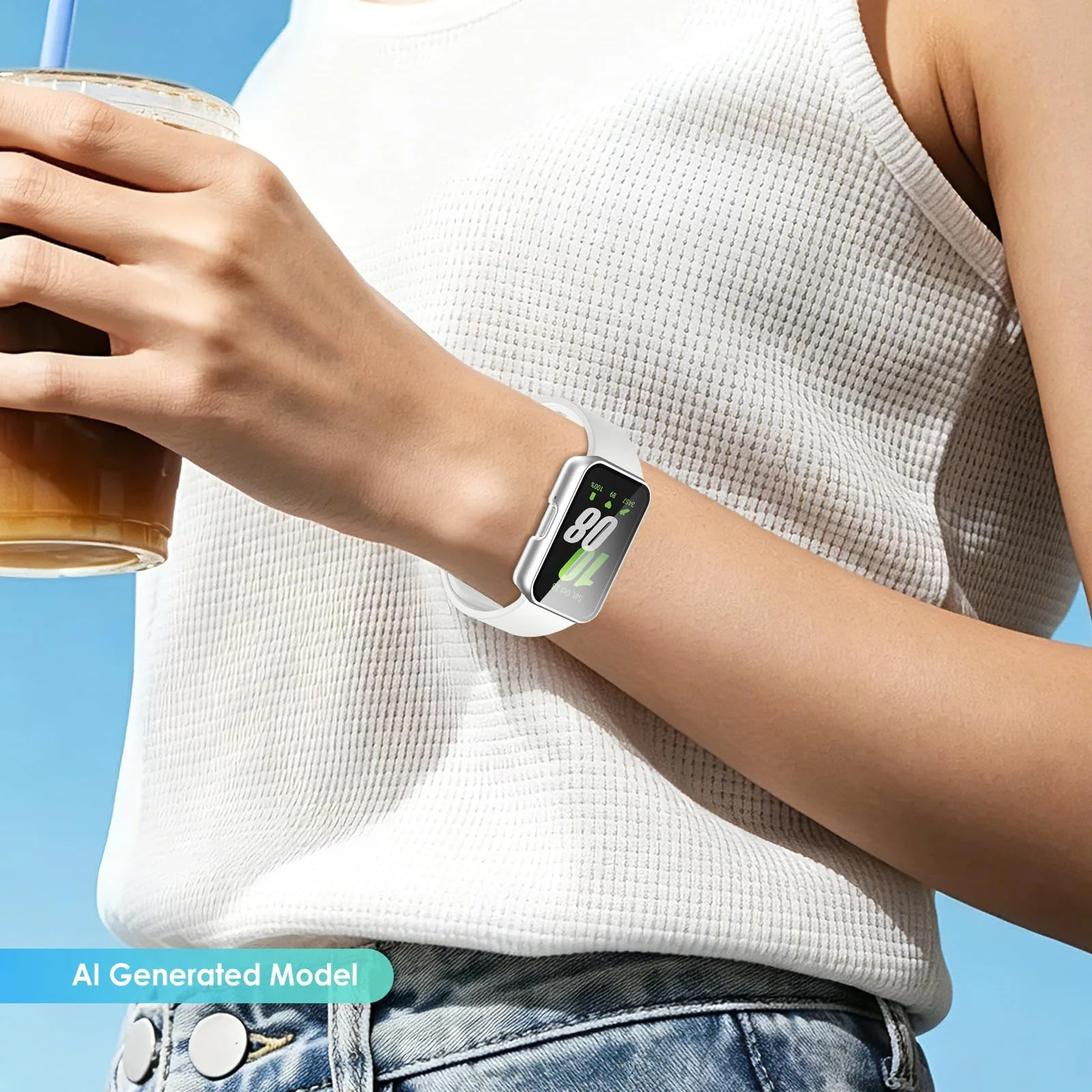 DL3 MOBILAK Full-Coverage Watch Case with Tempered Glass for Samsung Galaxy Fit 3, Silver Matte