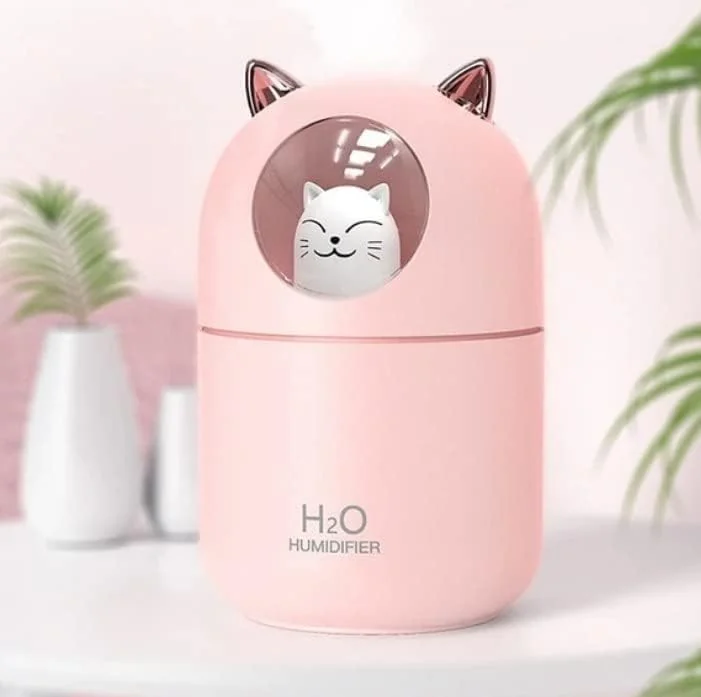 Mobigon Wood Cool Mist Ultrasonic Humidifier for Room Moisture, Aroma Diffuser for Home, 300ml Essential Oil Diffuser with 7 Colorful Night Light, Auto Shut-Off, Home, Office, car - E.Pink