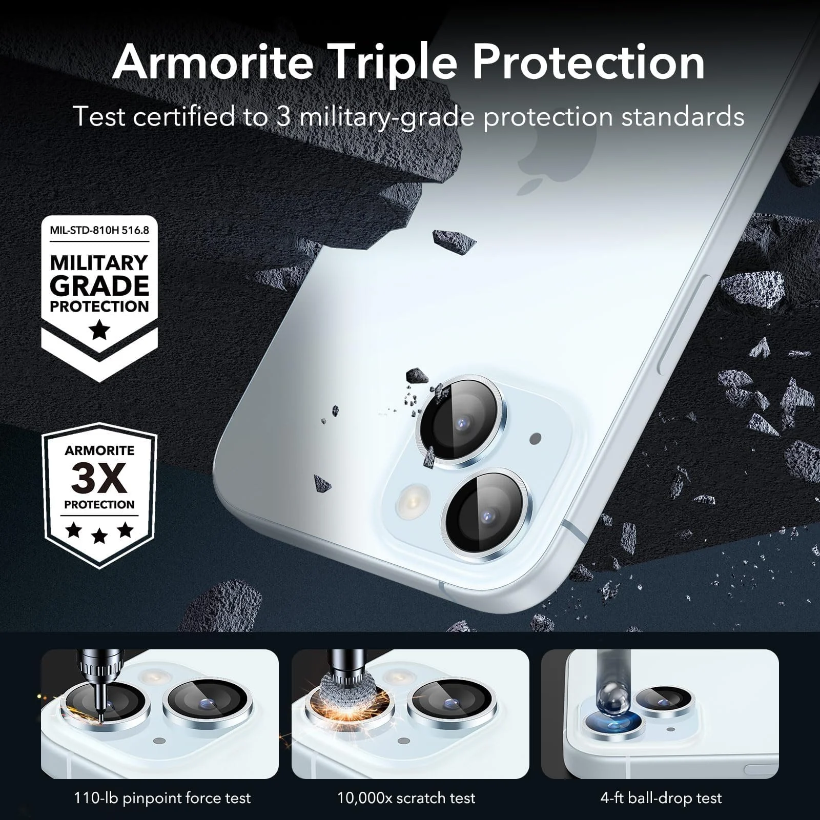 DL3 Mobilak Compatible with iPhone 15/15 Plus & iPhone 14/14 Plus Camera Lens Protector, Anti-Scratch HD Tempered Glass Lens Screen Protection Cover, Metal Individual Lens Ring - Blue