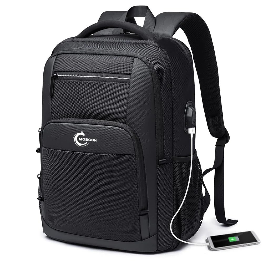 Mobigon Business Laptop Backpack, 15.6 Inch Travel Laptop Bag Rucksack with USB Charging Port, Water-Resistant Bag Daypack for Work College Computer Men Women Backpack - Black